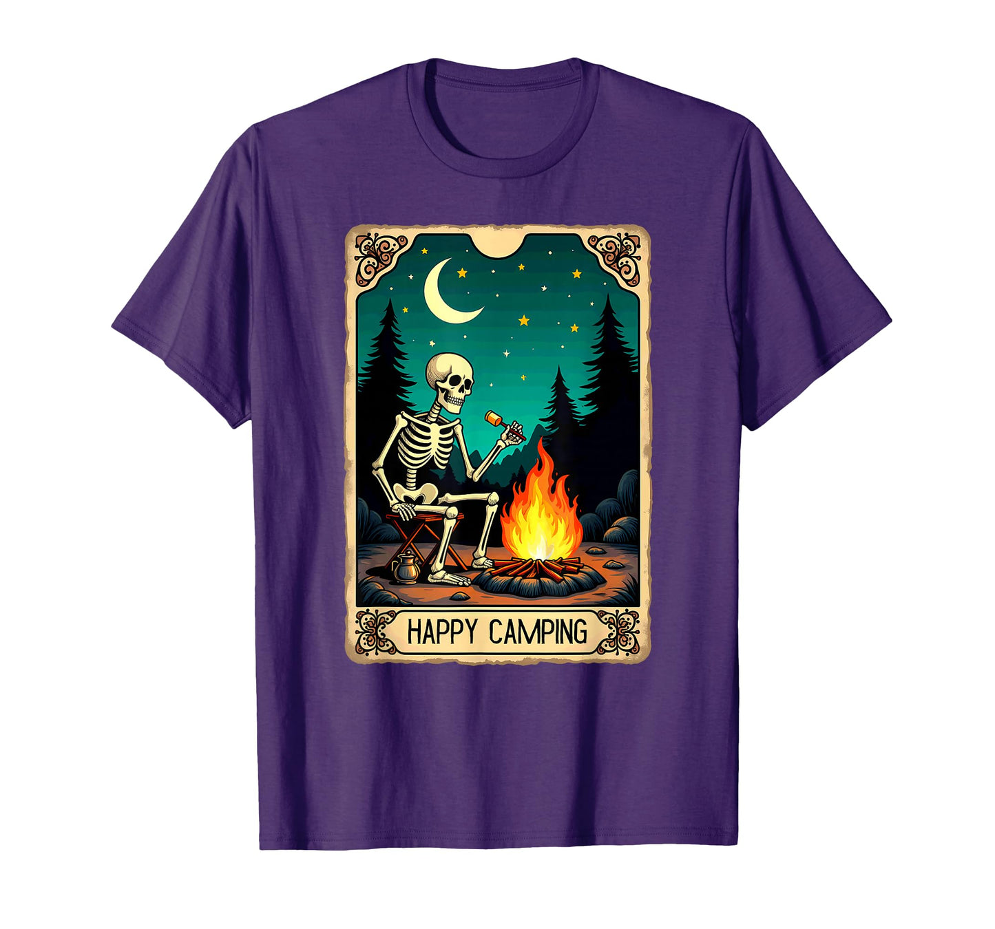 Gothic Tarot Card Skeleton Happy Camping T-Shirt