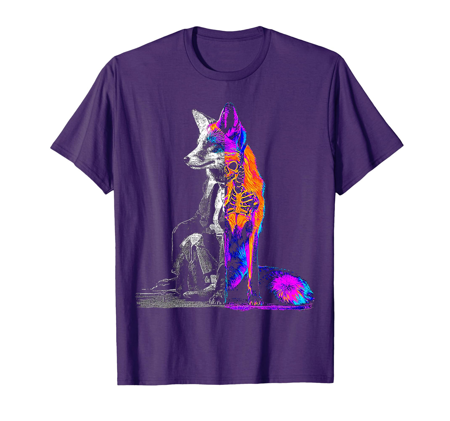 Halloween Fox Skeleton Drawing Animal Graphic Halloween T-Shirt