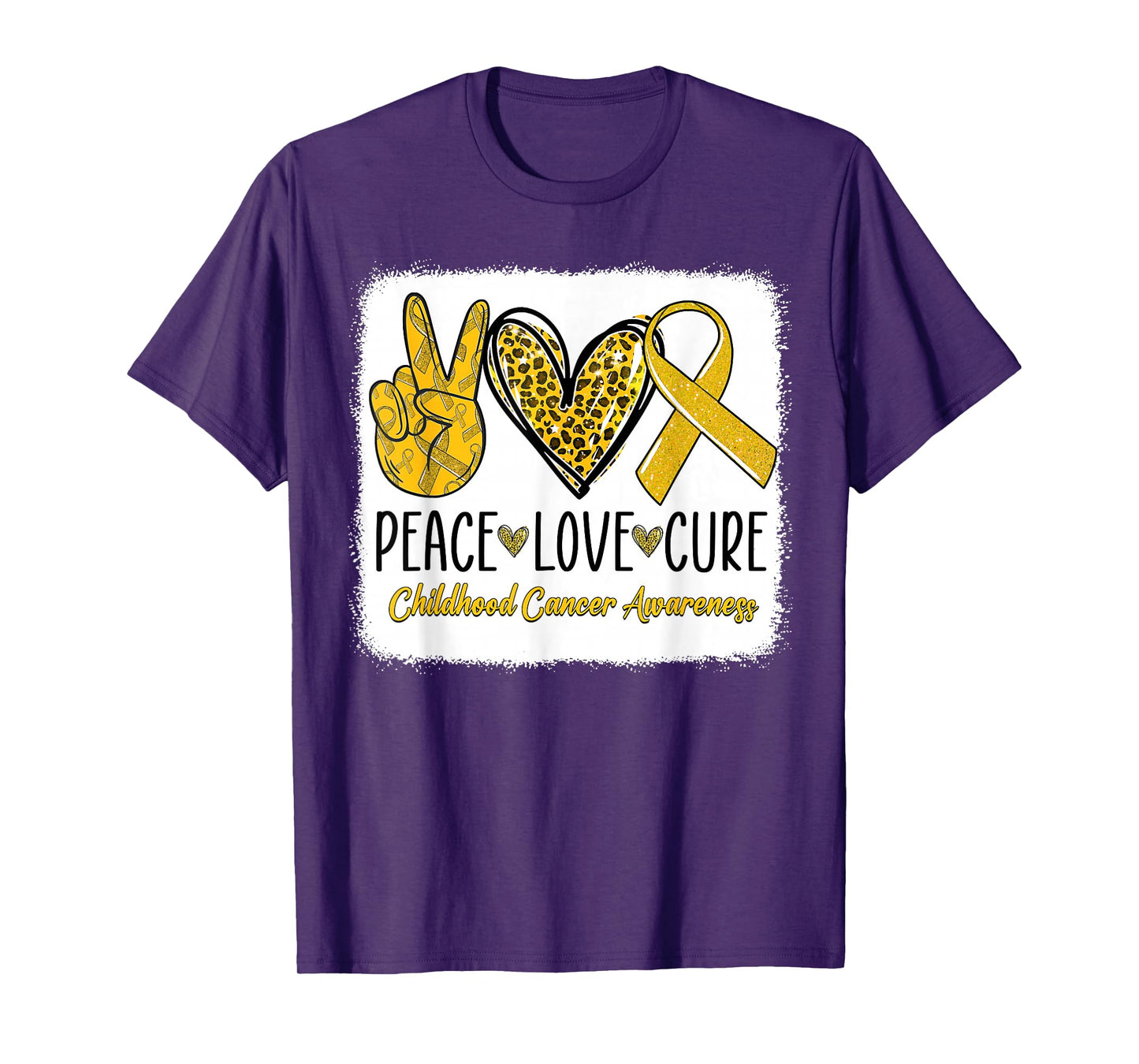 Peace Love Cure Childhood Cancer Awareness Gold Ribbon T-Shirt