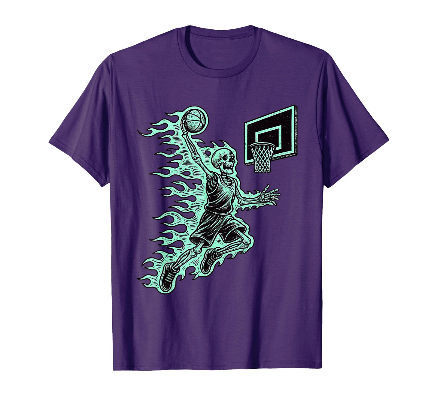 Skeleton Basketball Flaming Dunk Halloween Sport T-Shirt