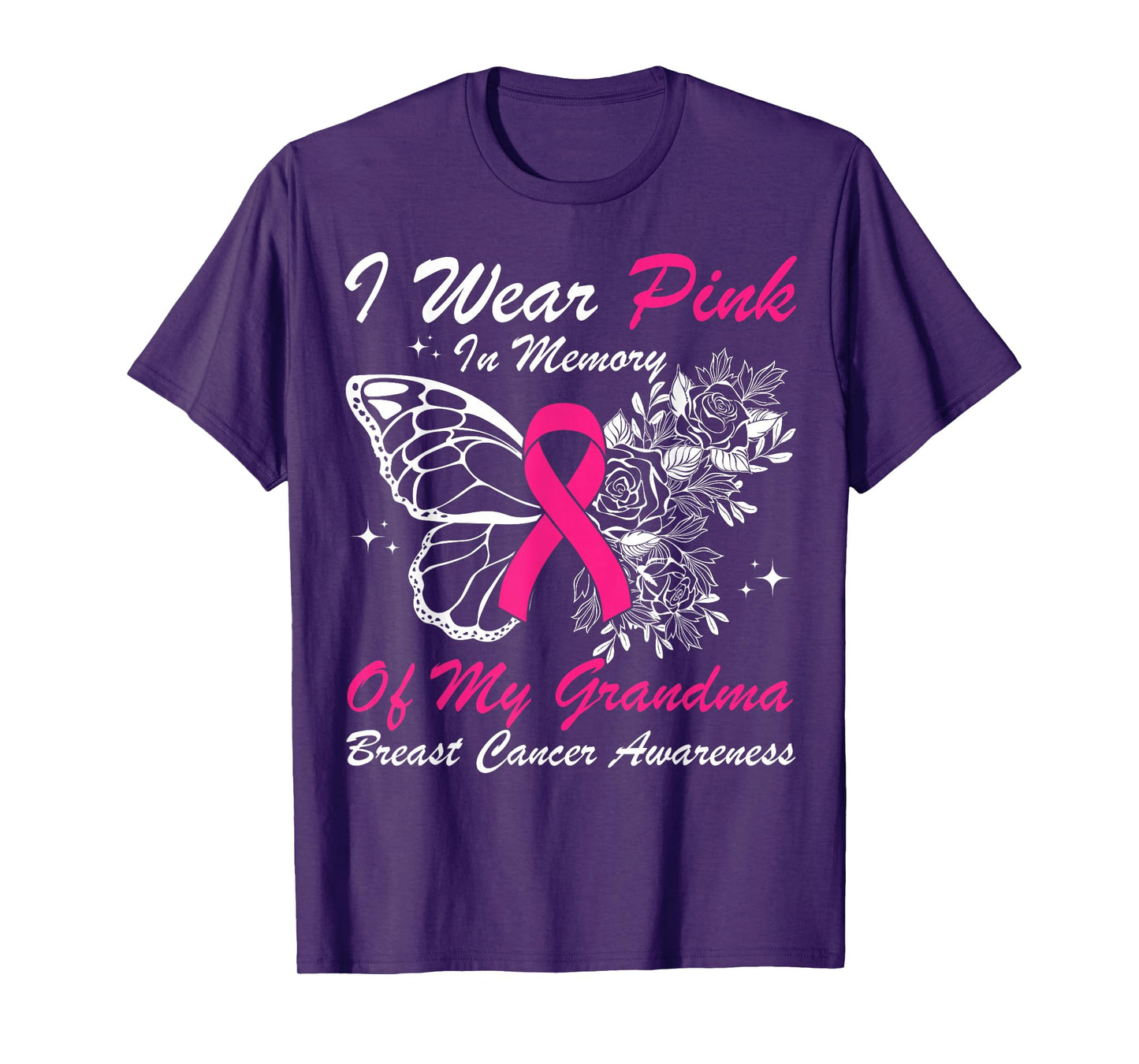 I Wear Pink In Memory Of My Grandma Butterfly Breast Cancer T-Shirt