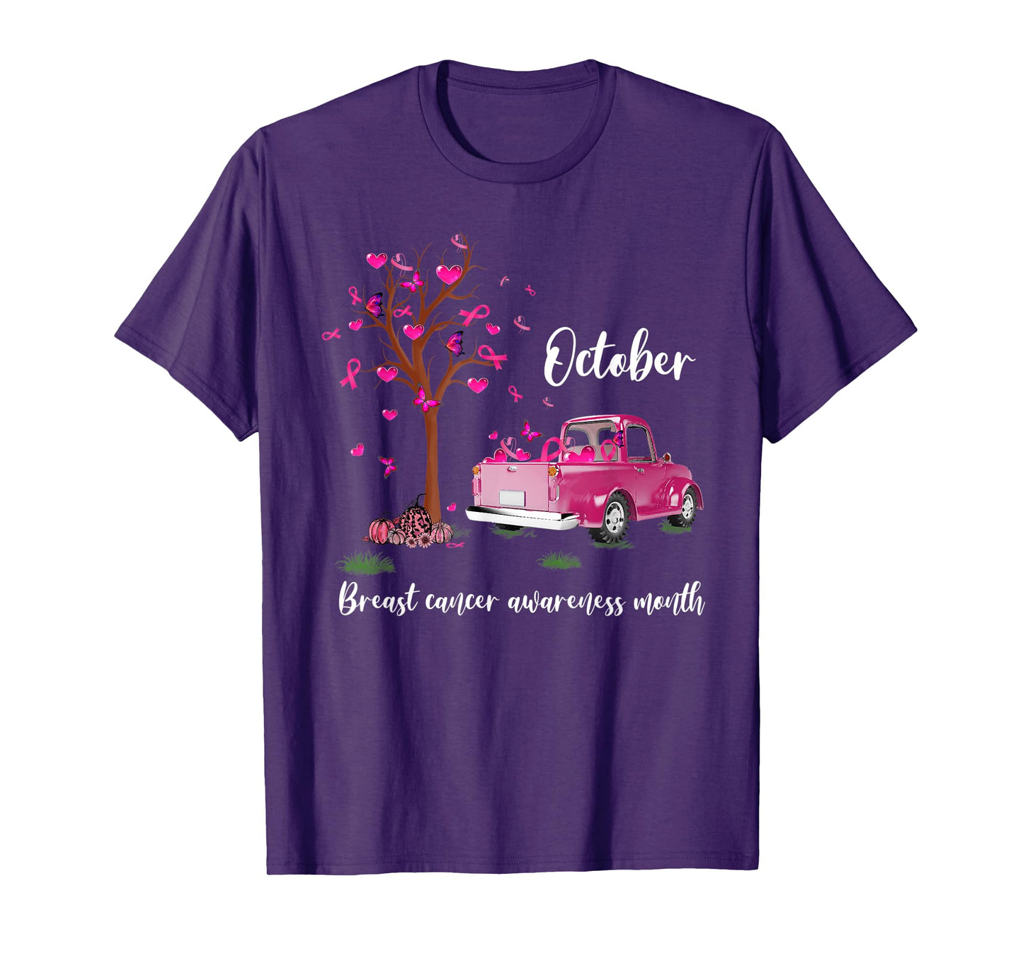 Pink Truck Pumpkin October Breast Cancer Awareness Month T-Shirt