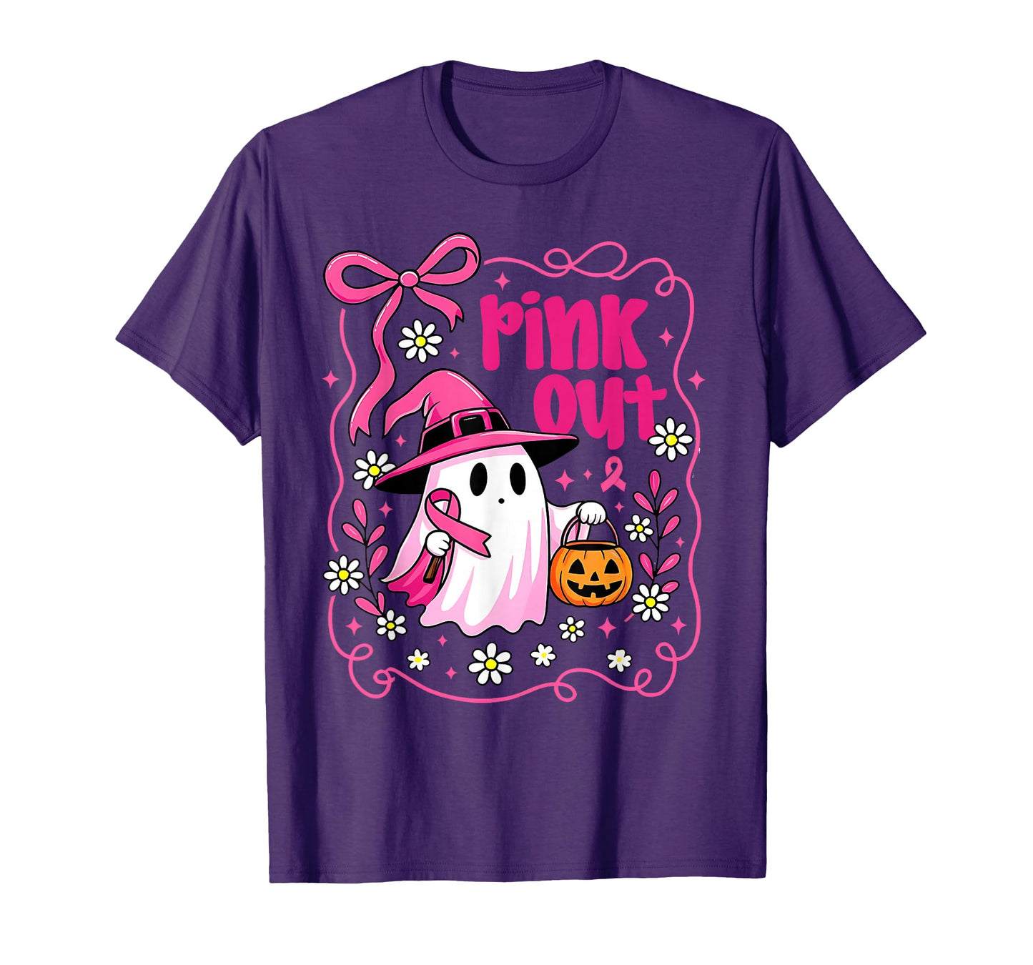 Pink Out Breast Cancer Ghost Pink Ribbon Women Mom Girls T-Shirt
