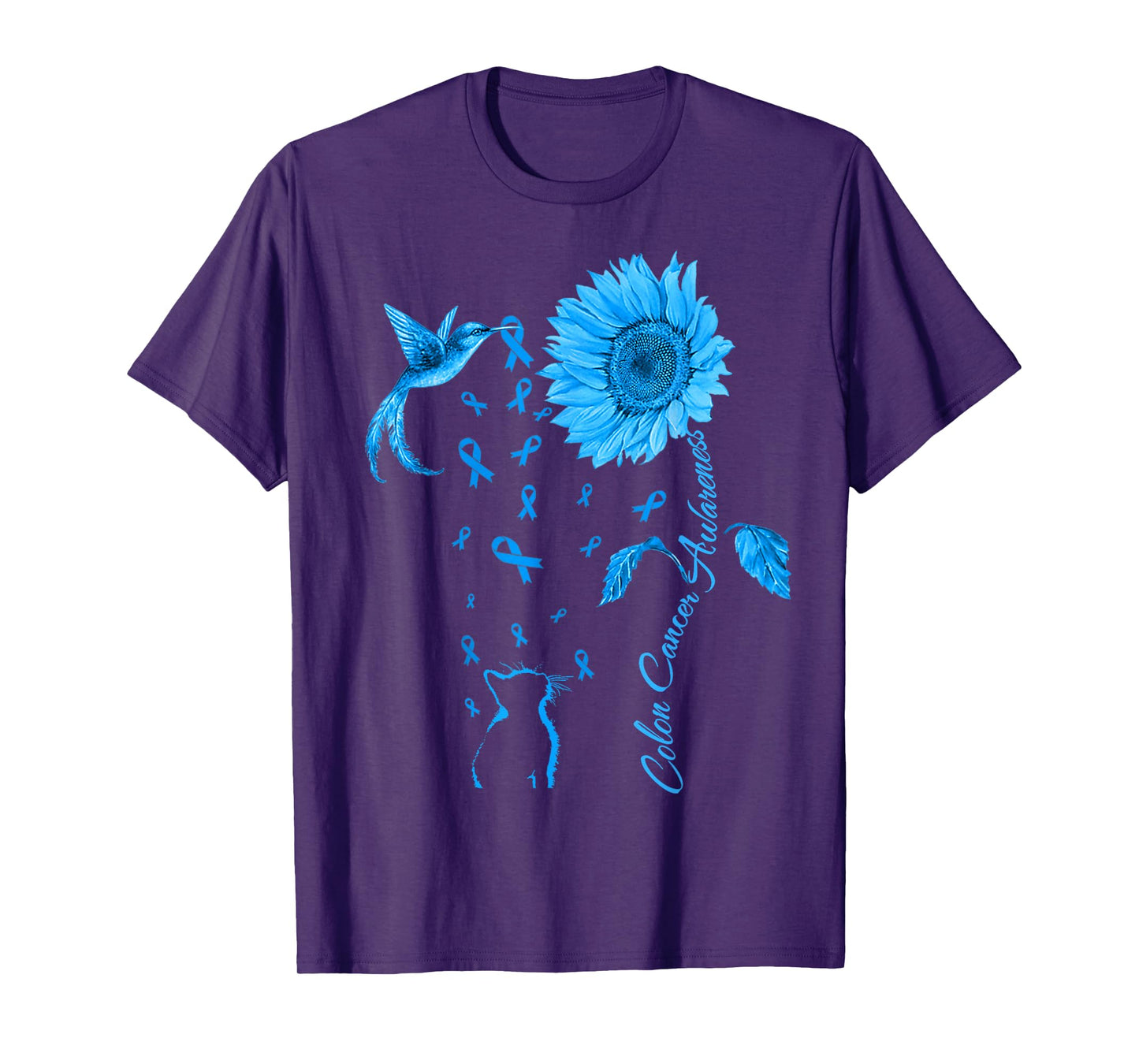 Colon Cancer Awareness Colorectal Blue Ribbon Sunflower T-Shirt