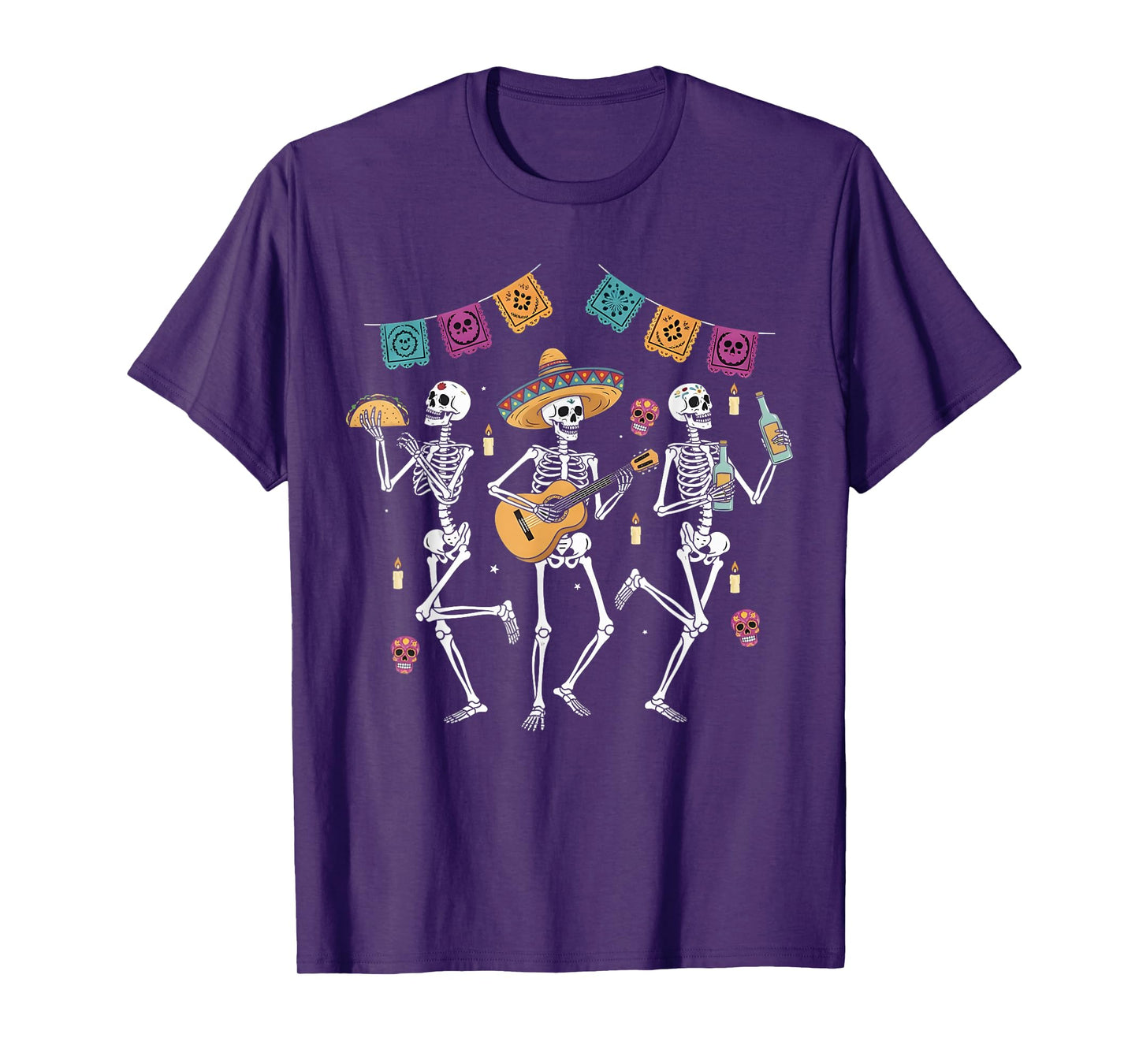 Dancing Skeletons Sombrero Tequila Tacos Día de Los Muertos T-Shirt