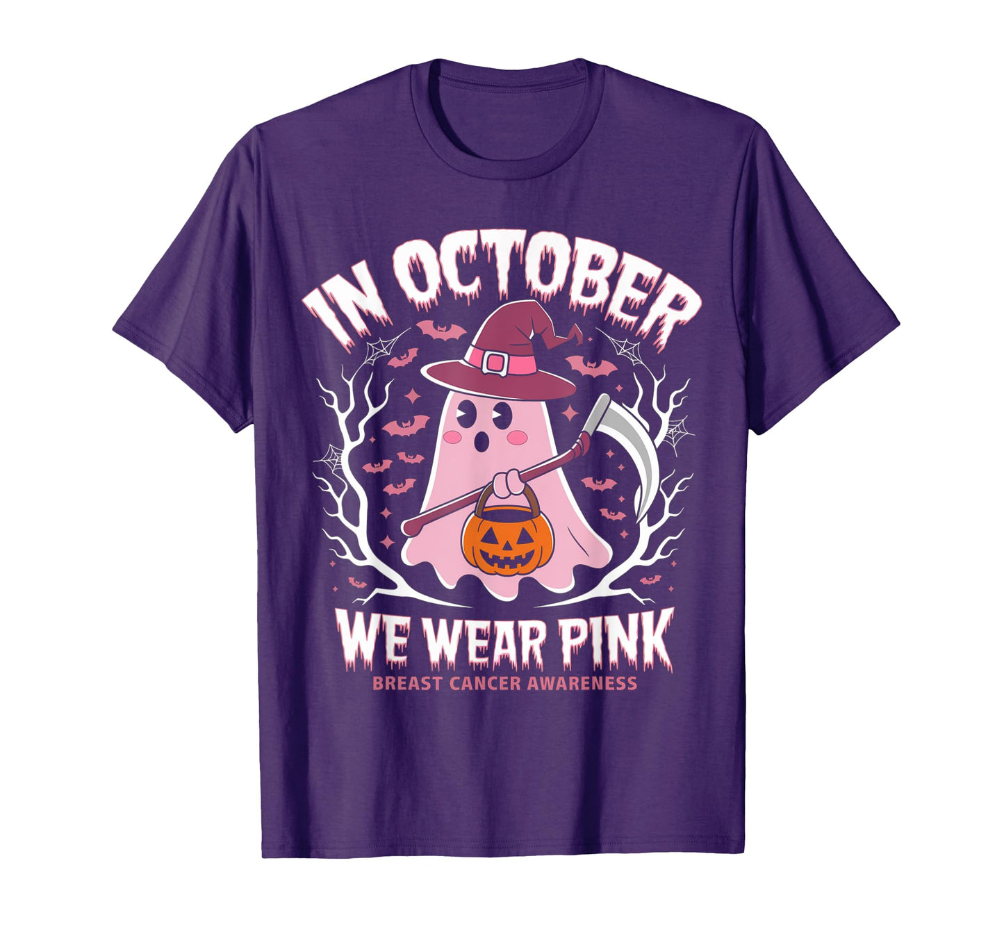 Breast Cancer Women Halloween Ghost In October We Wear Pink T-Shirt
