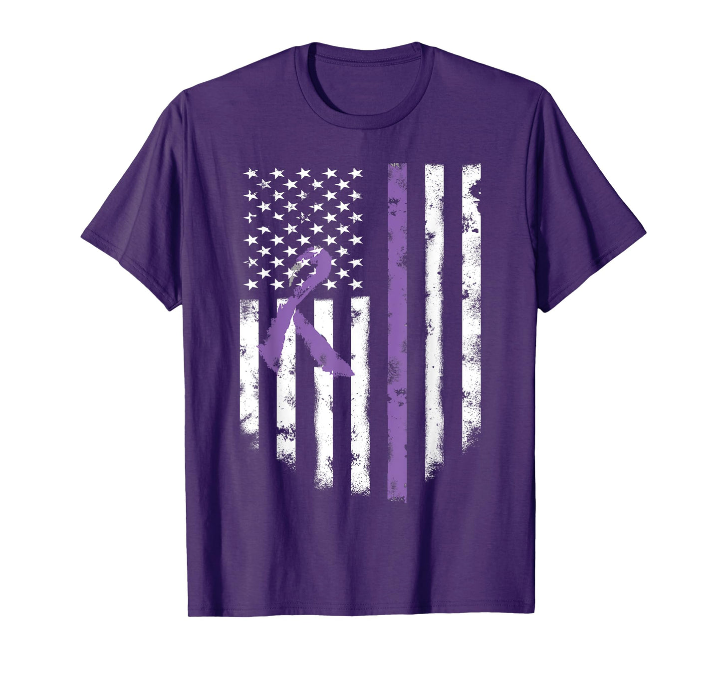 All Cancer Awareness Shirt Lavender Ribbon American Flag Tee T-Shirt for Women Girls Kids Men
