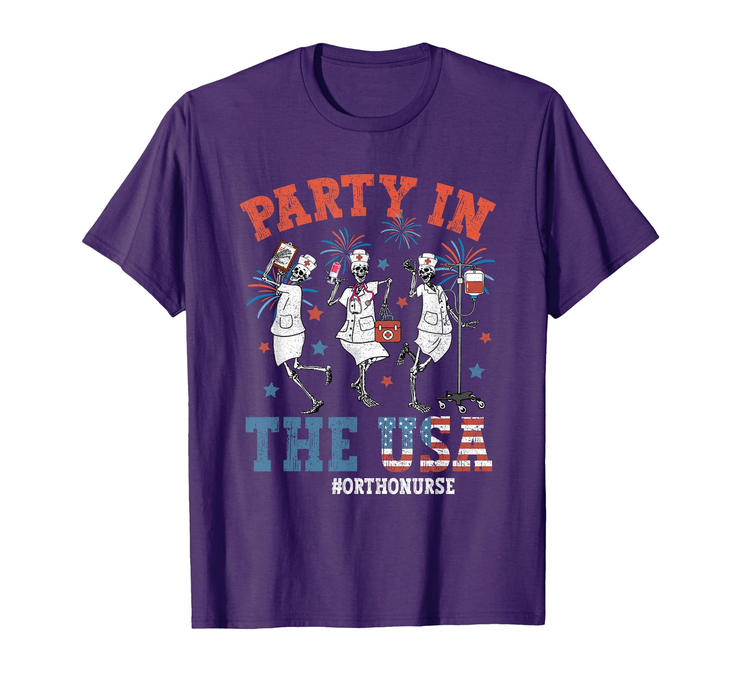 Vintage Skeleton Ortho nurse Funny 4th Of July Gifts Women Men T-Shirt