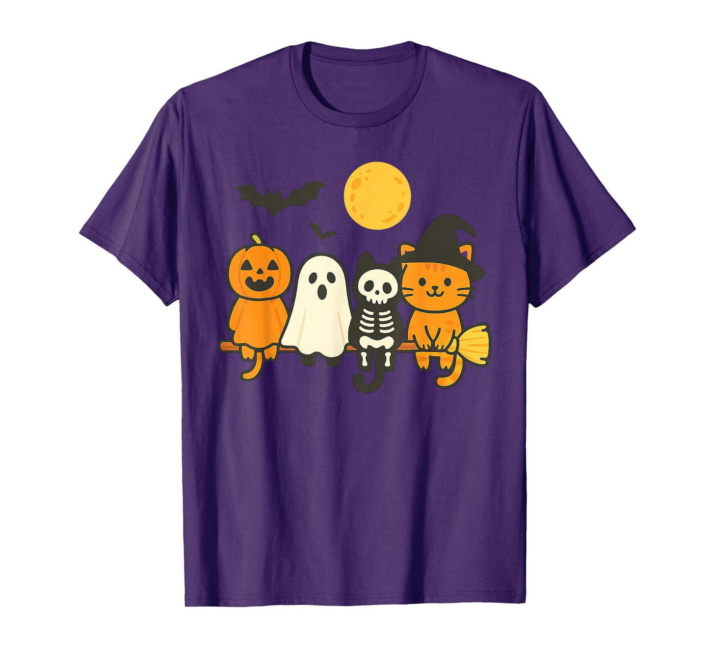 Cute Halloween Cat Ghost Pumpkin Skeleton T-Shirt