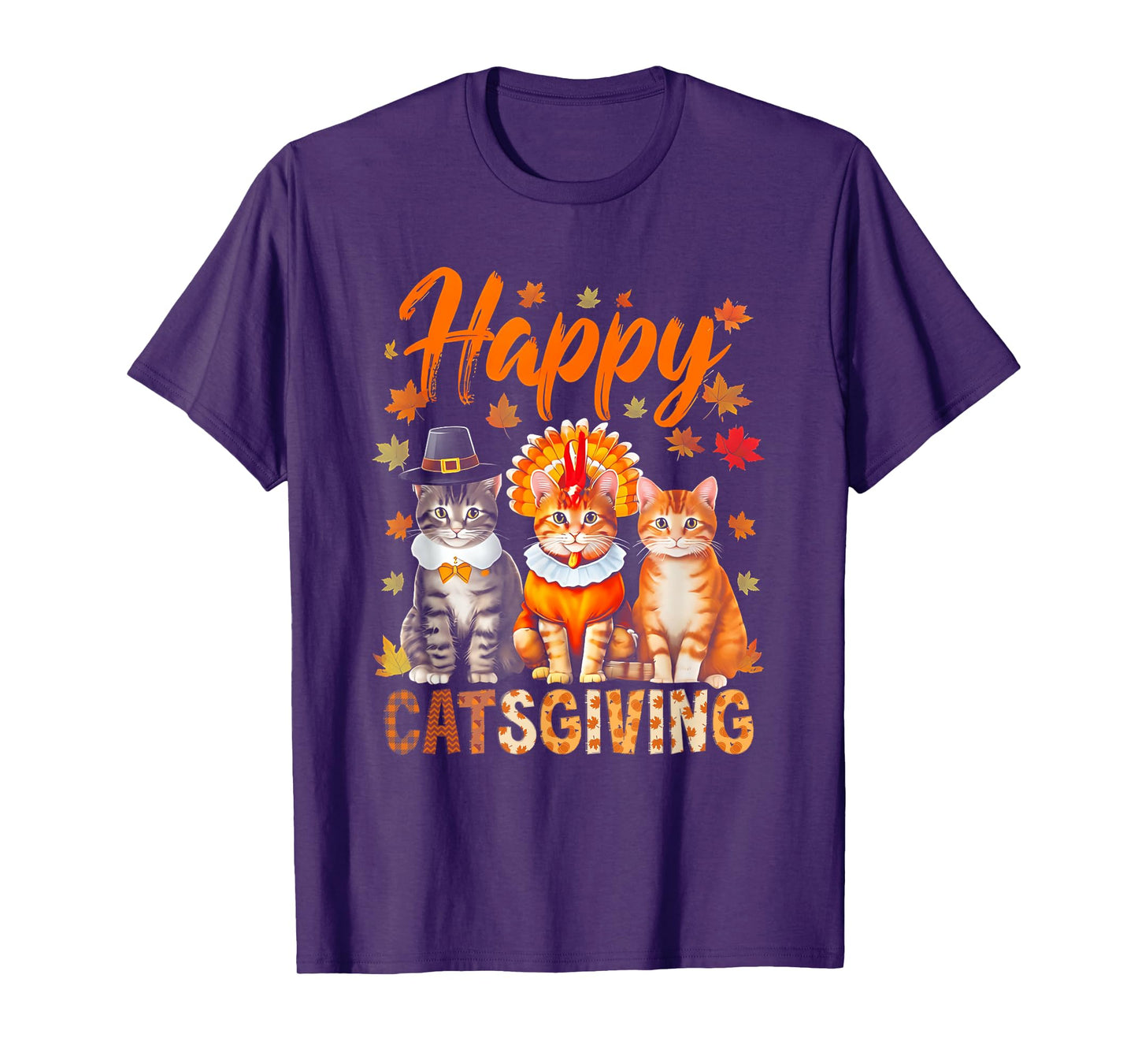 Happy Catsgiving Cute Thanksgiving Cat Wears Pilgrim Hat T-Shirt