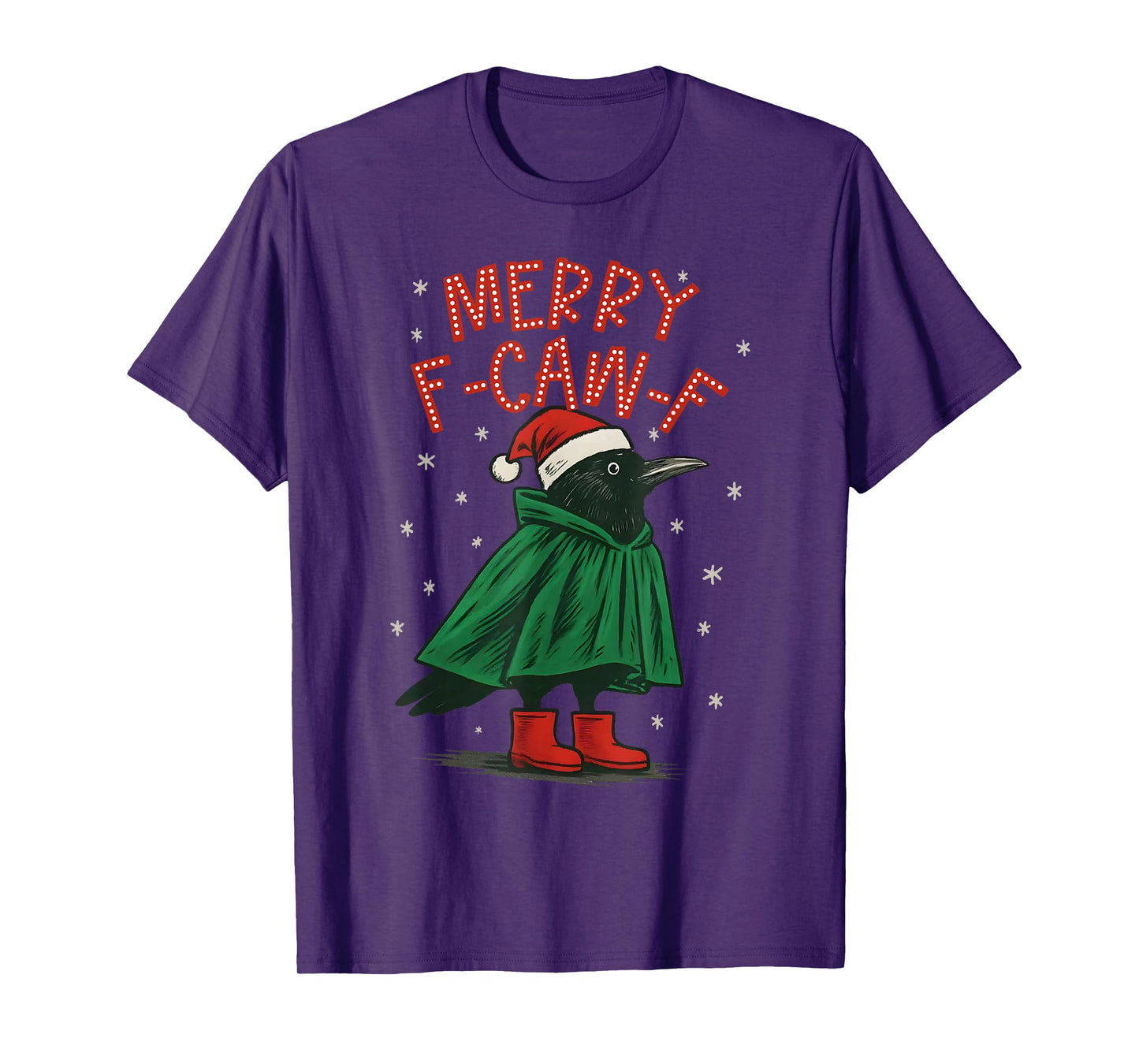 Funny Christmas F-Caw-F Holiday Cute Black Bird Santa Hat T-Shirt