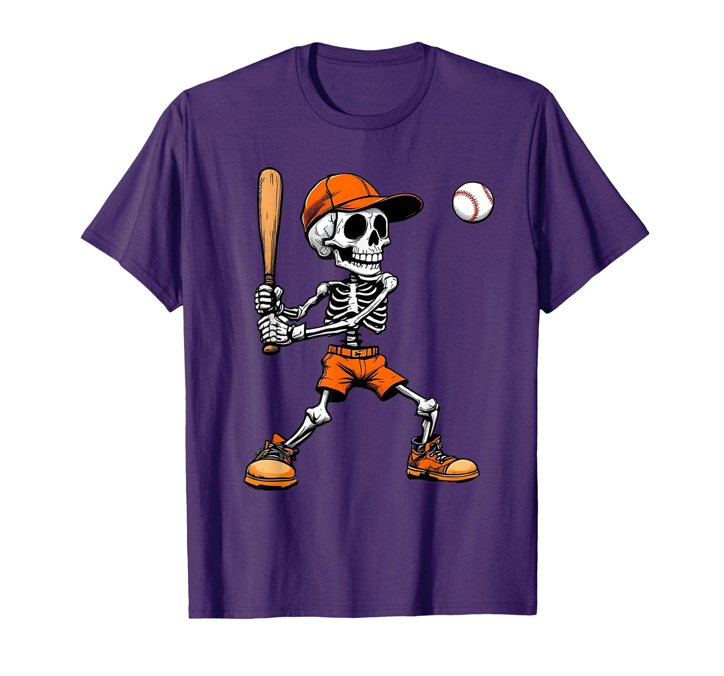 Funny Skeleton Batting Baseball Halloween Boys Men Kids T-Shirt