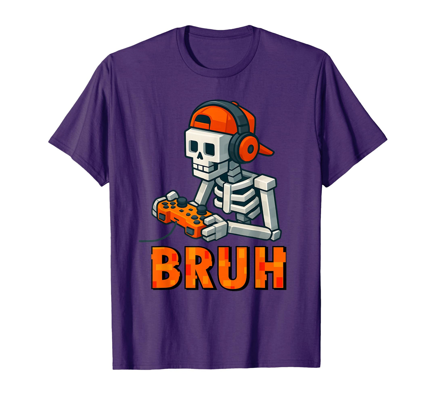 Bruh Halloween Boys Gamer Mens Skeleton Pixel Video Gaming T-Shirt