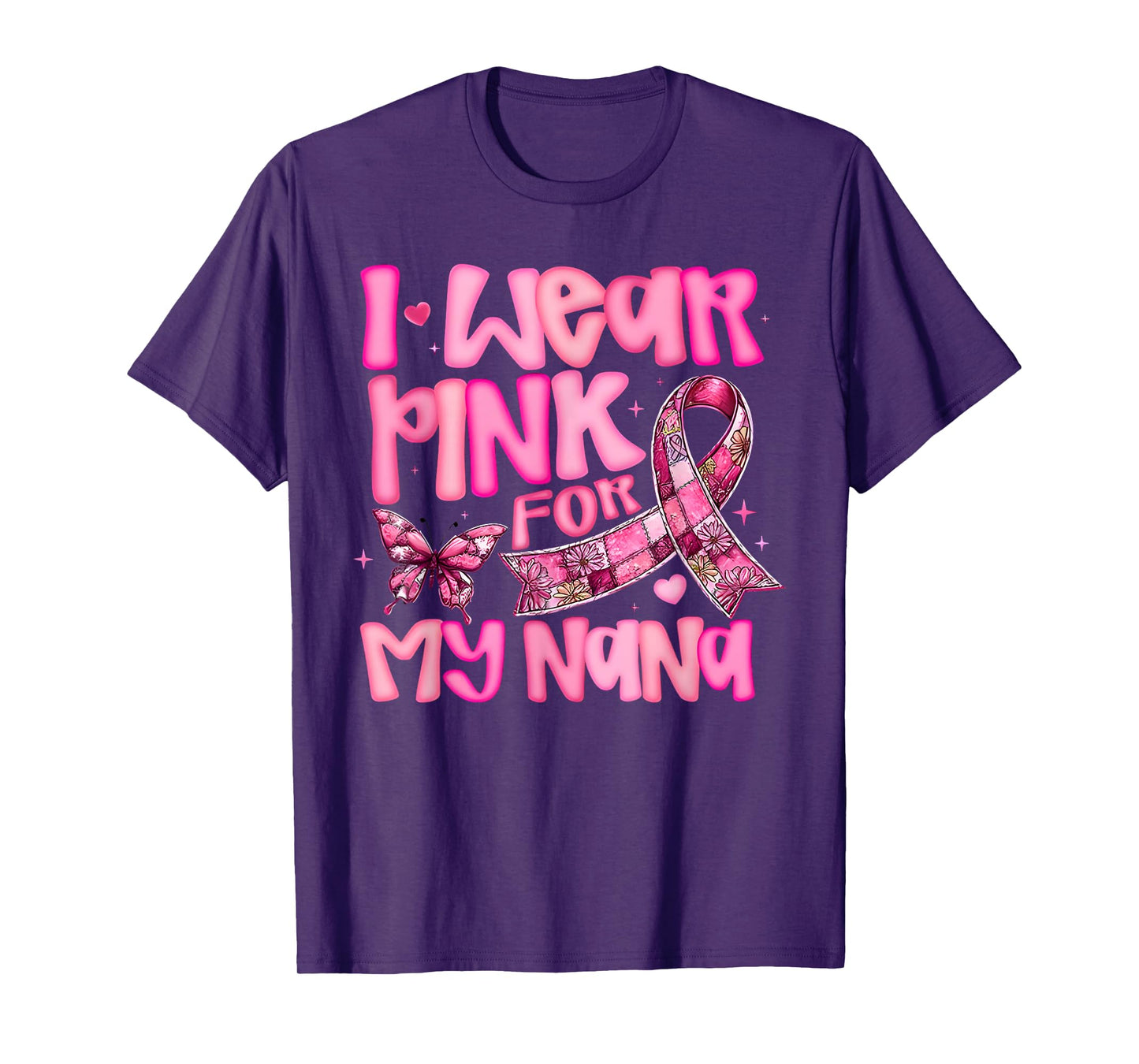 I Wear Pink for My Nana Breast Cancer Awareness Butterfly T-Shirt