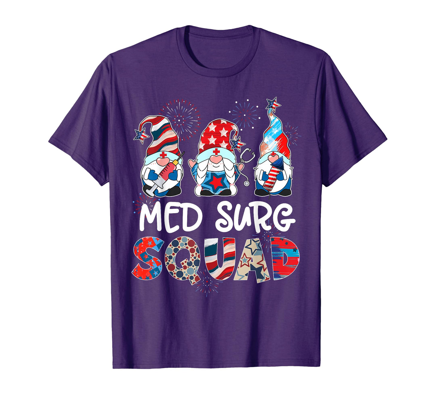Med Surg Squad Gnomes 4th Of July Pride Nurse Stethoscope T-Shirt