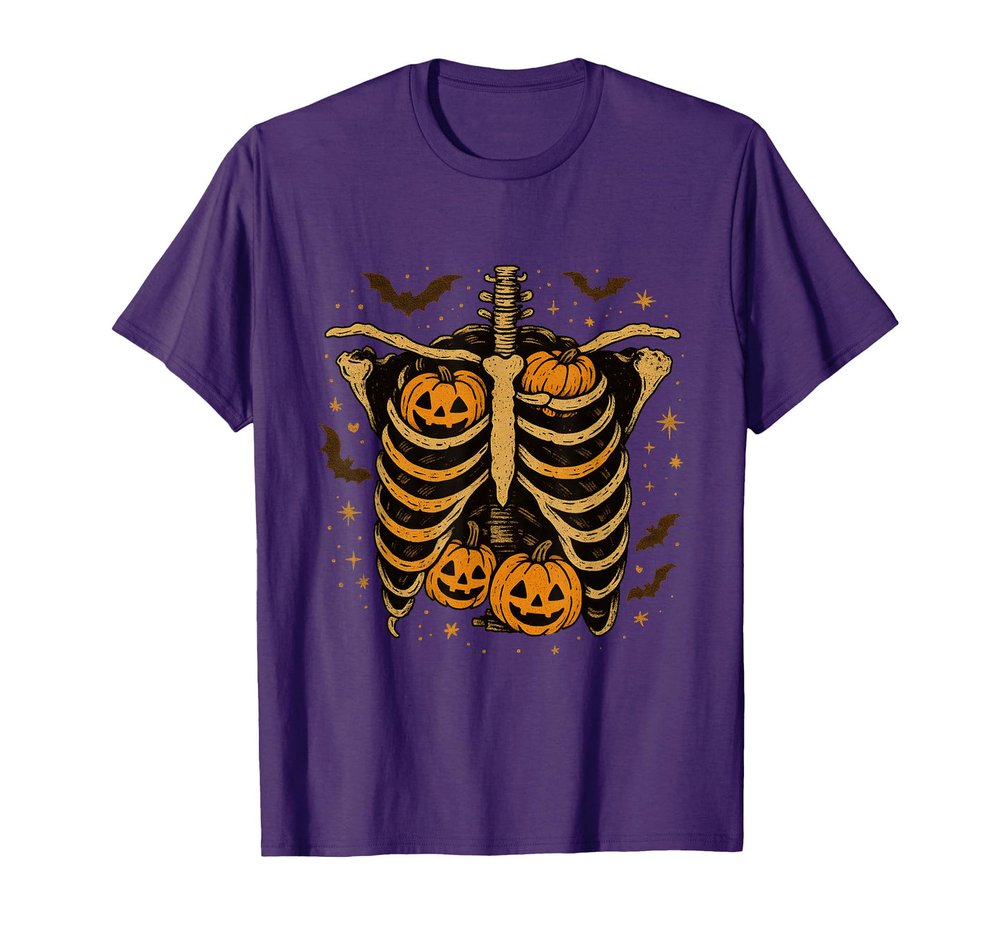 Skeleton Ribcage Pumpkins Halloween Funny Spooky Art T-Shirt