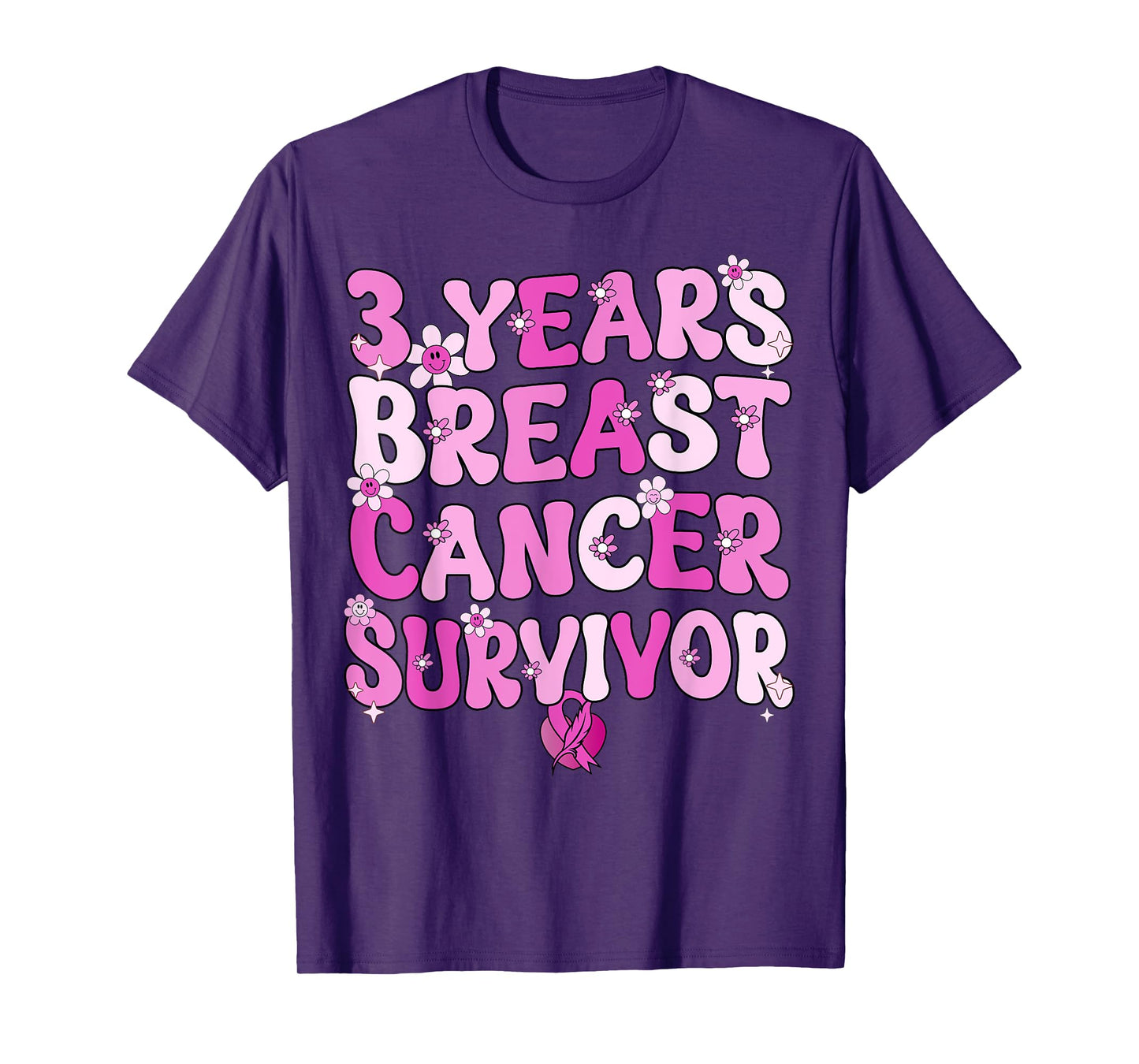 Groovy 3 Year Breast Cancer Survivor Breast Cancer Awareness T-Shirt