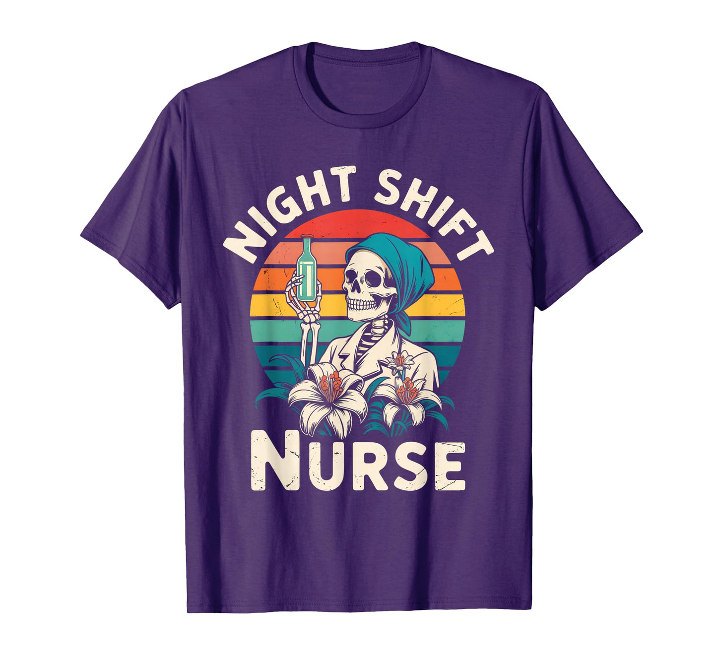 RN ICU Night Shift Nurse Skeleton Halloween Costumes Womens T-Shirt