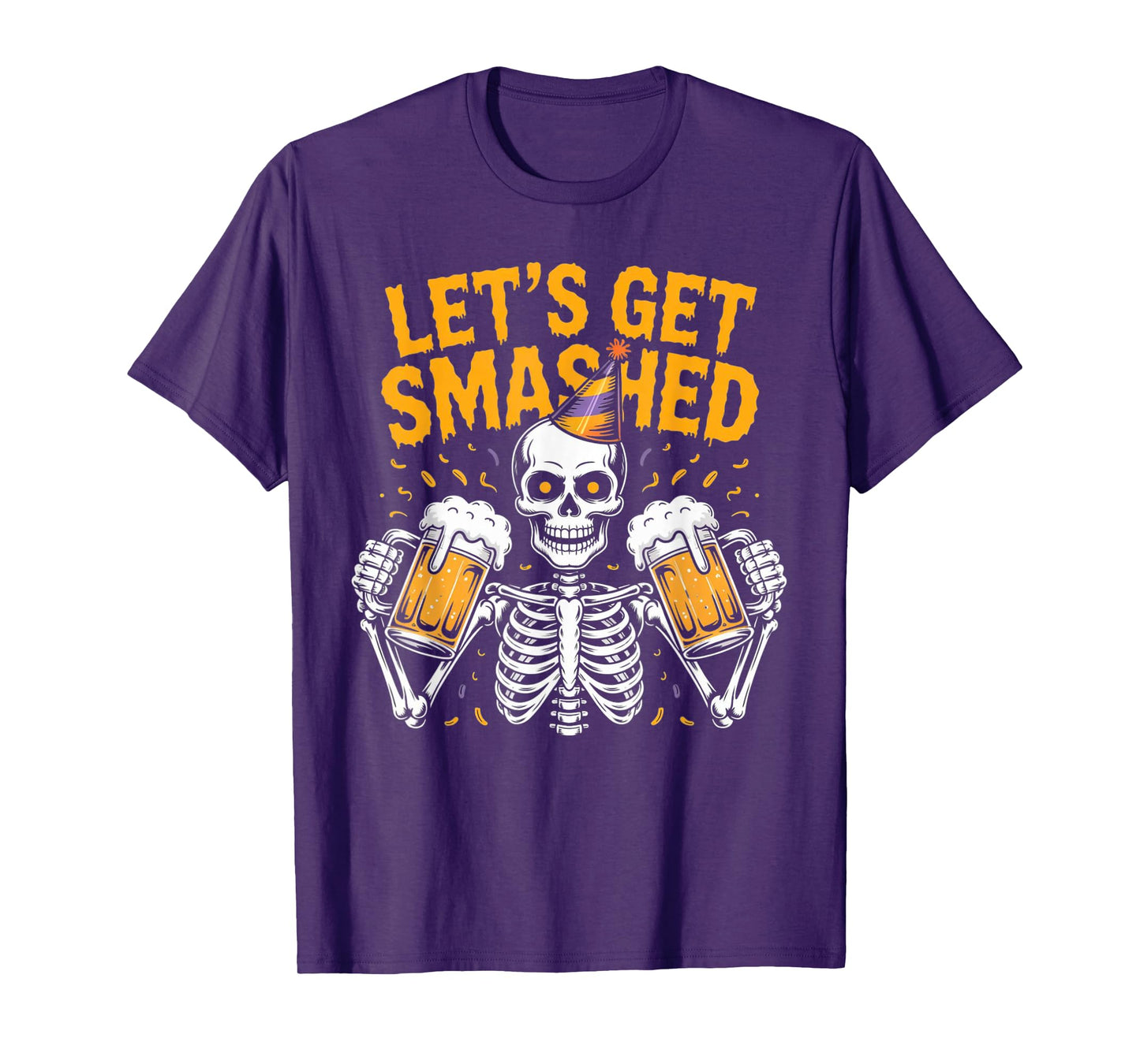 Let’s Get Smashed Halloween Skeleton Drinking Beer Party T-Shirt