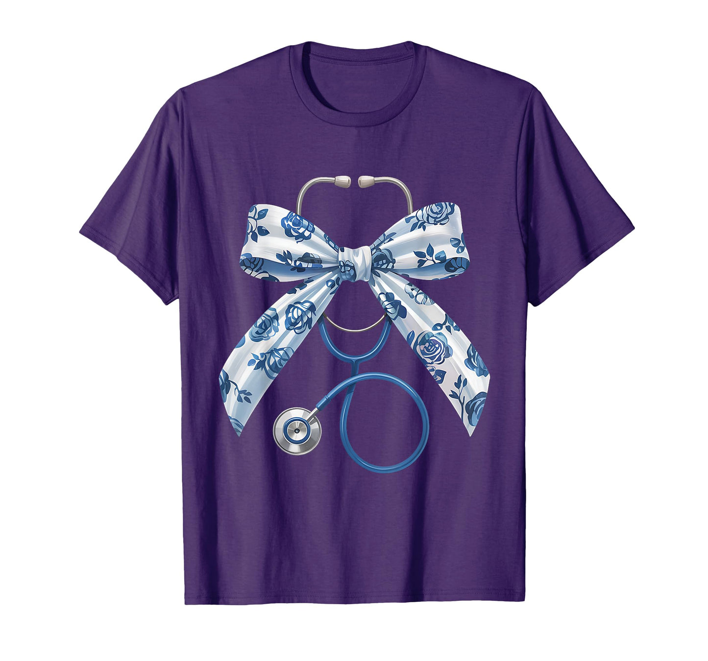 Coquette Nurse Blue Floral Stethoscope Bow for Healthcare T-Shirt