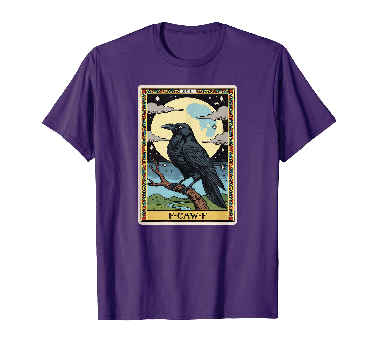 Funny Crow F-Caw-F Tarot Card Black Bird Moon Adult Humor T-Shirt