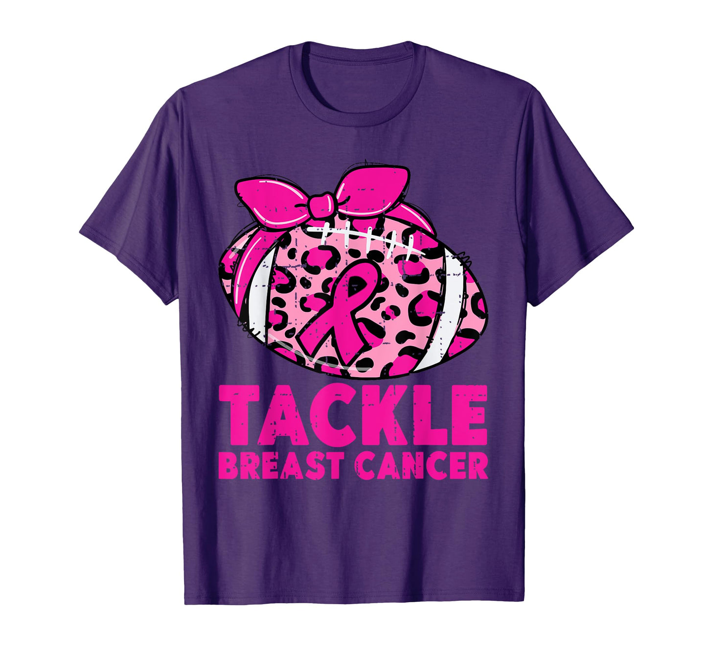 Tackle Breast Cancer Awareness Leopard Football Pink Ribbon T-Shirt