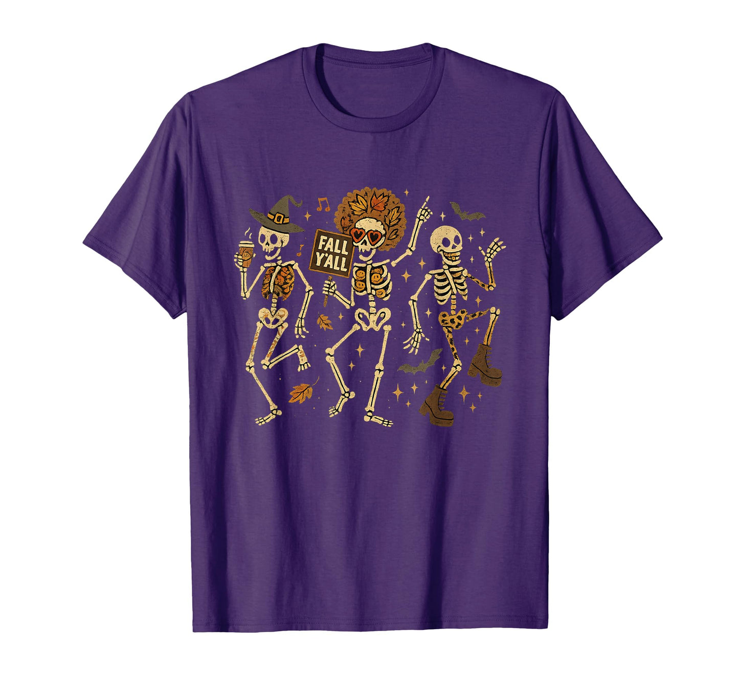 Dancing Skeletons Funny Fall Y’All Autumn Cozy Season T-Shirt