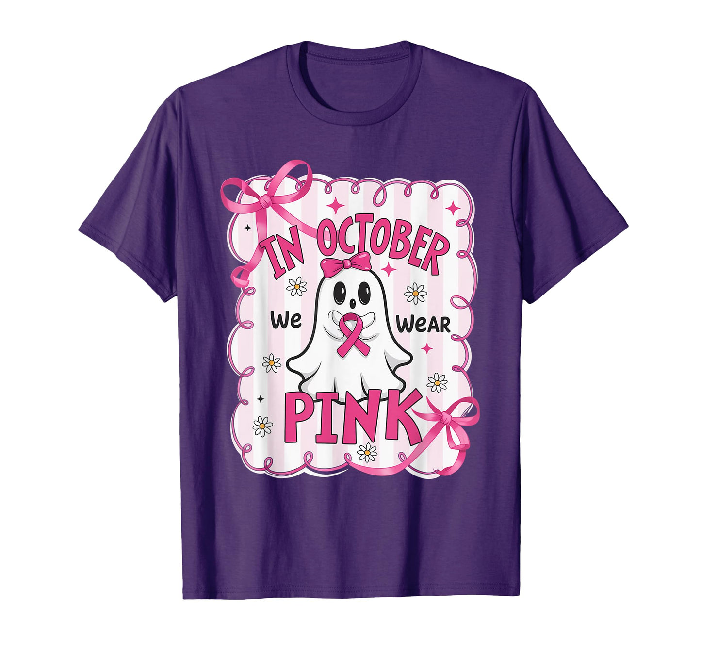 October We Wear Pink Ghost Breast Cancer Awareness Halloween T-Shirt