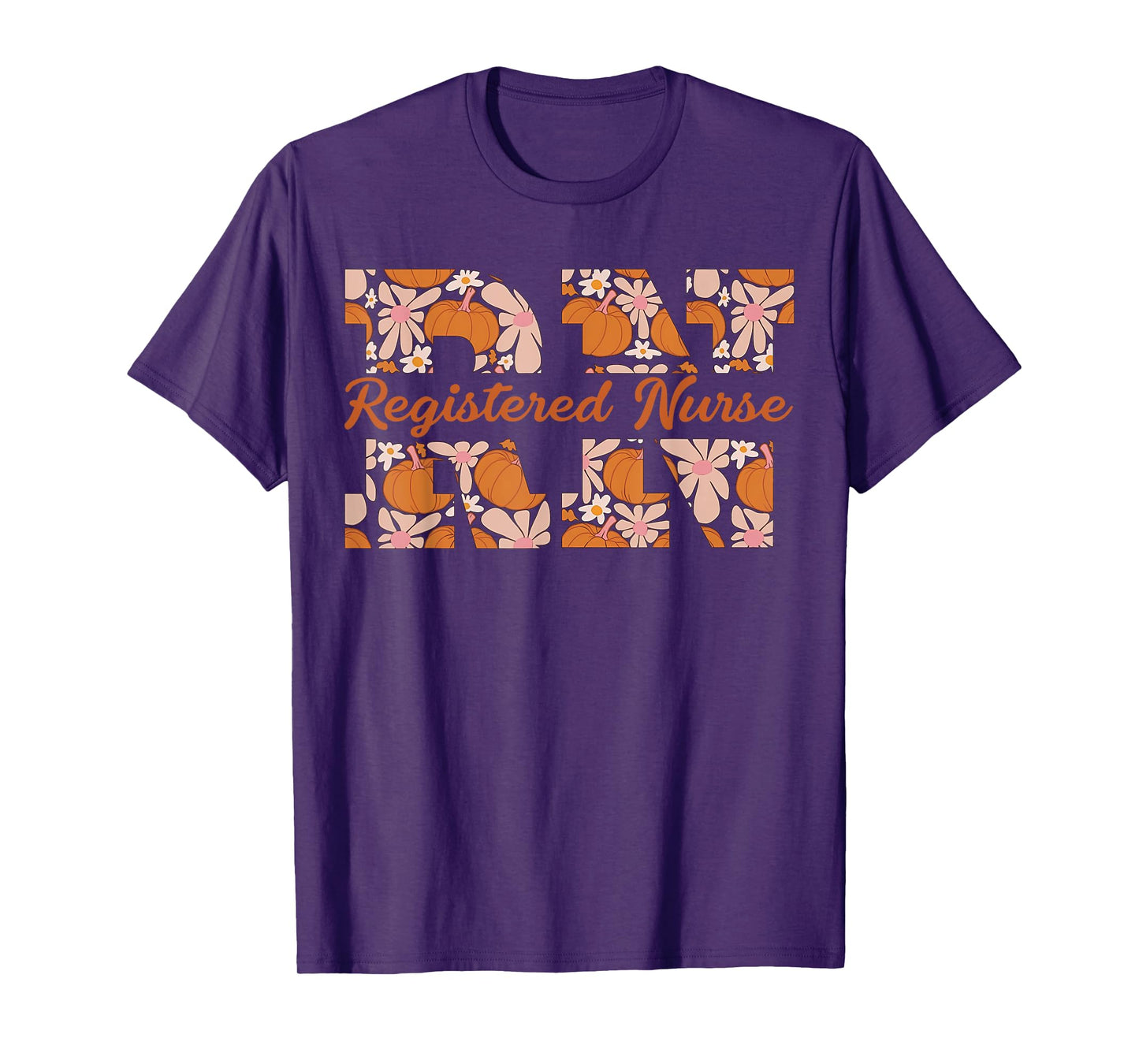 Retro RN Registered Nurse Pumpkins Daisy Flower Fall Autumn T-Shirt