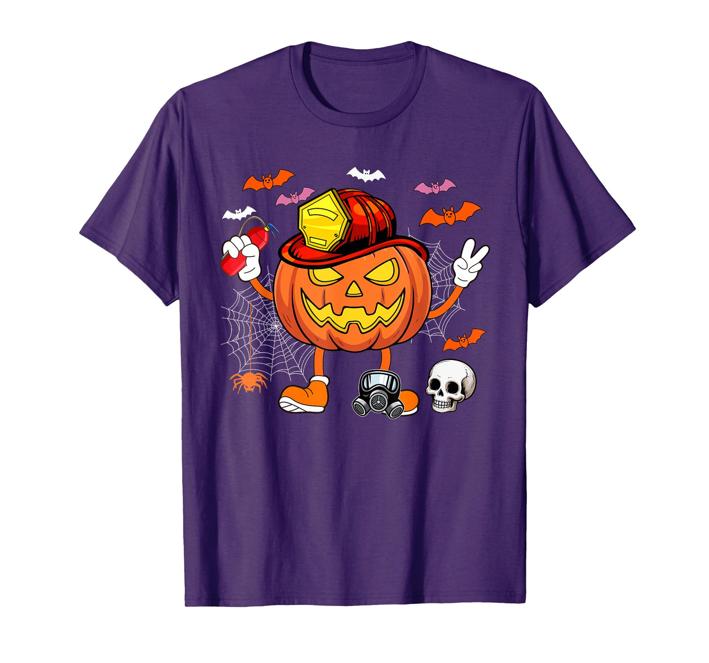 Firefighter Job Horror Carved Pumpkin Halloween Costume Team T-Shirt