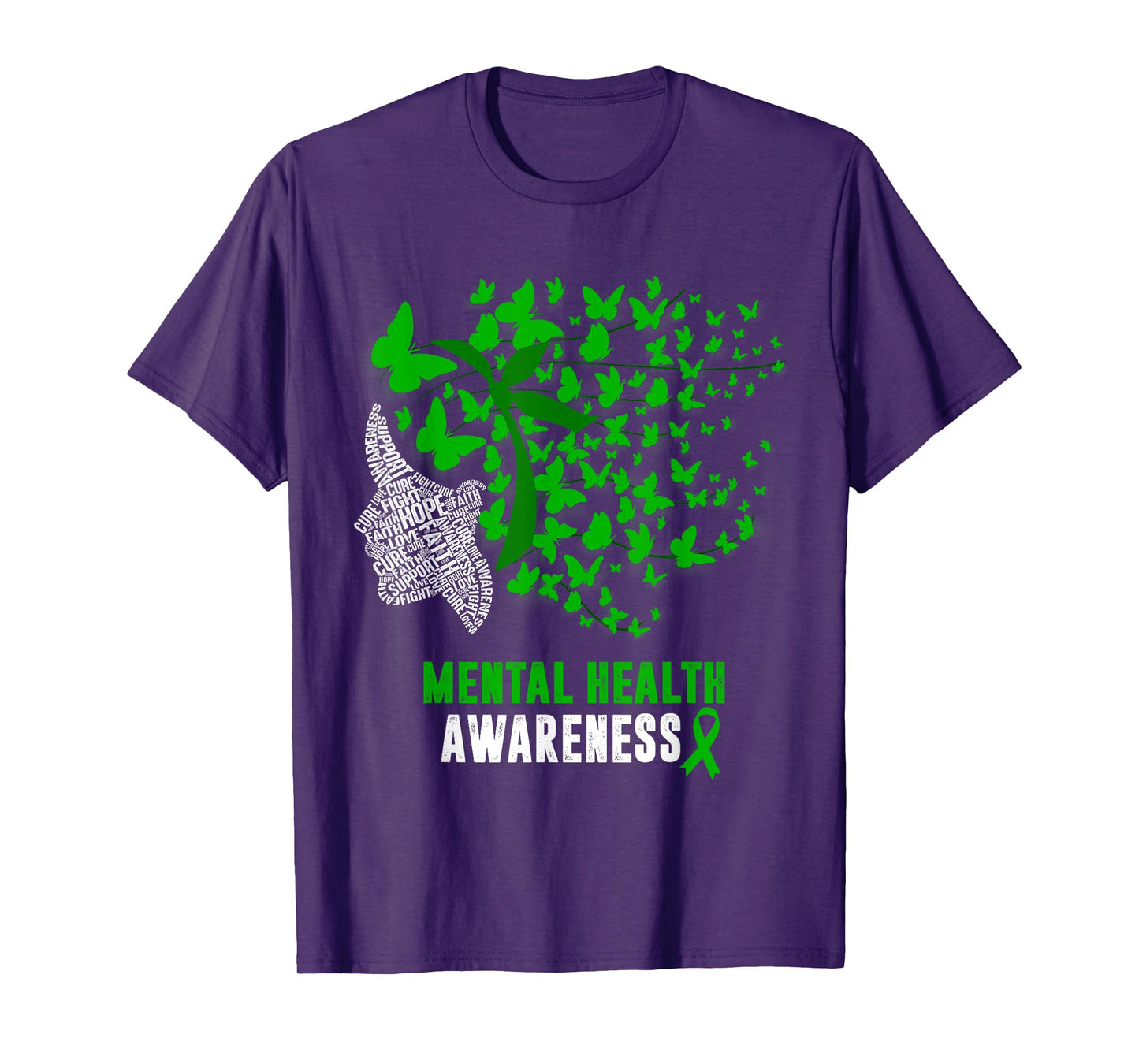 Womens Mental Health Awareness Butterflies Green Ribbon Girl T-Shirt