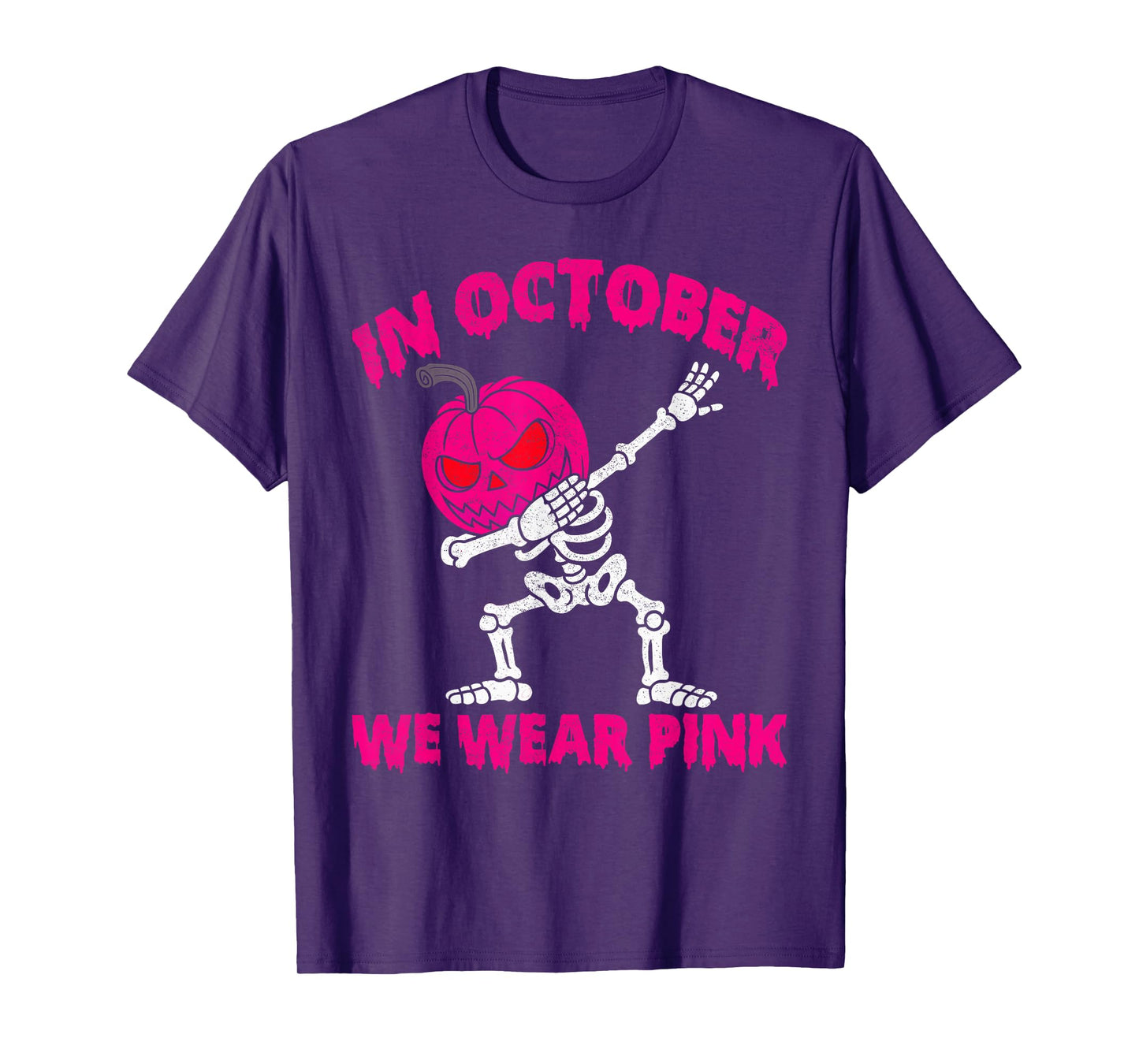 in October We Wear Pink Breast Cancer Pumpkin Halloween Boys T-Shirt