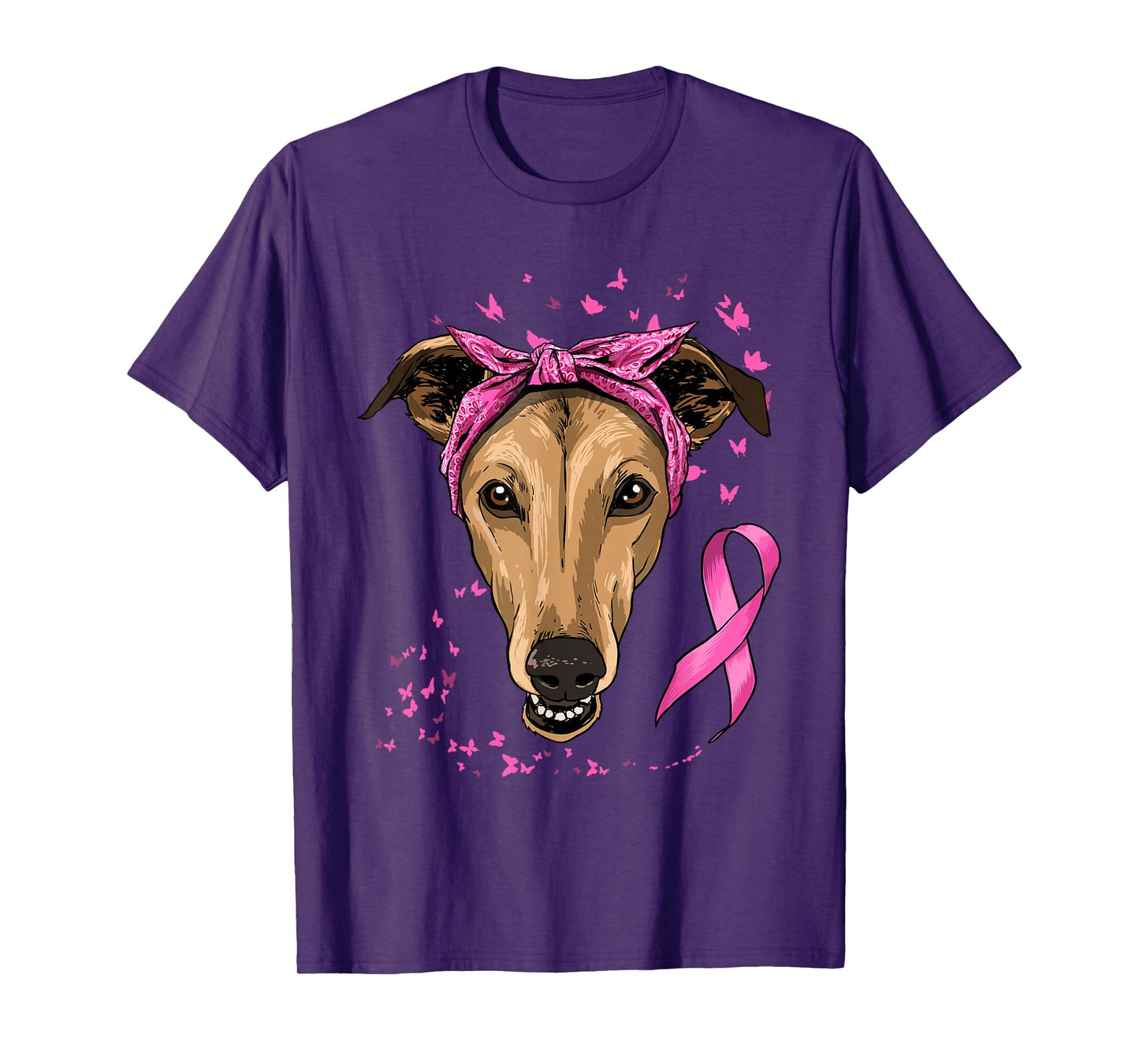 Greyhound Pink Ribbon Breast Cancer Awareness Survivor T-Shirt