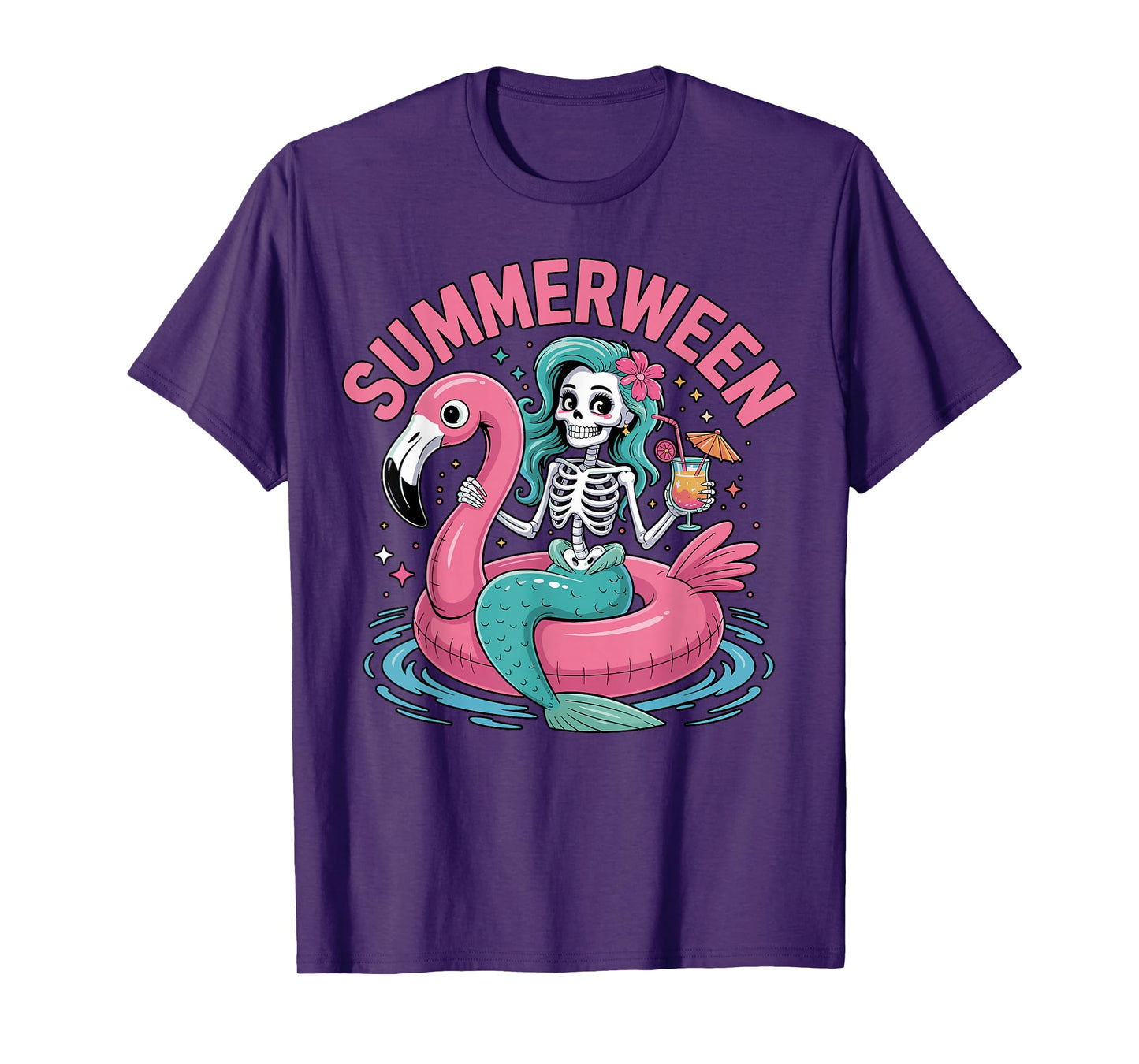 Halloween Summerween Skeleton Flamingo Pool T-Shirt