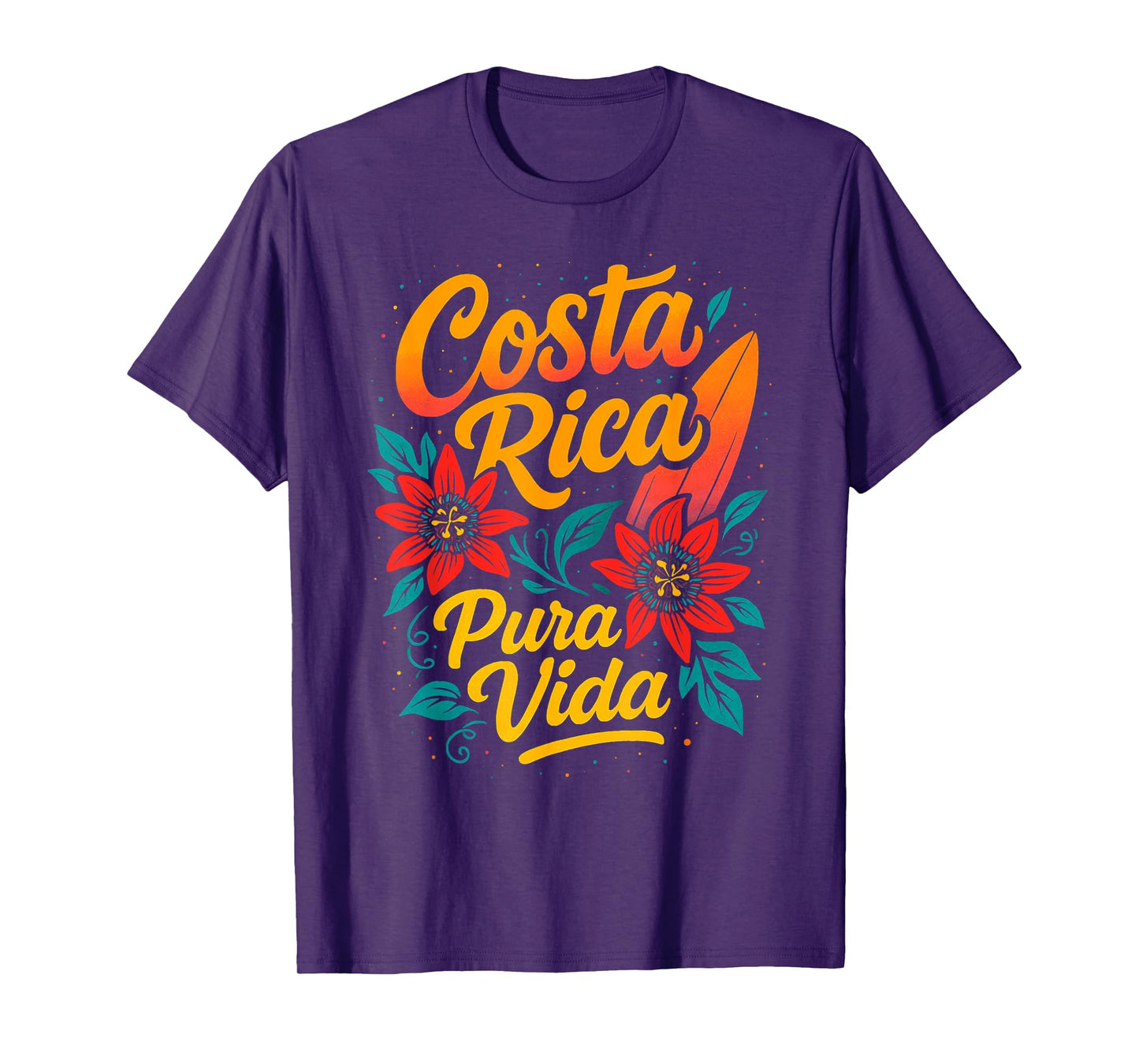 Costa Rica Pura Vida Surfboard Red Passionflowers T-Shirt