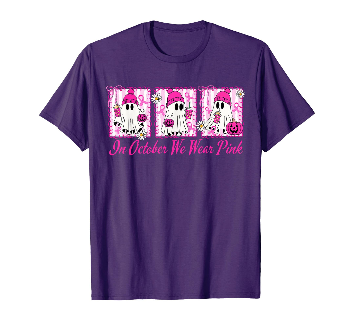 We Wear Pink in October Cute Ghost Breast Cancer Awareness T-Shirt