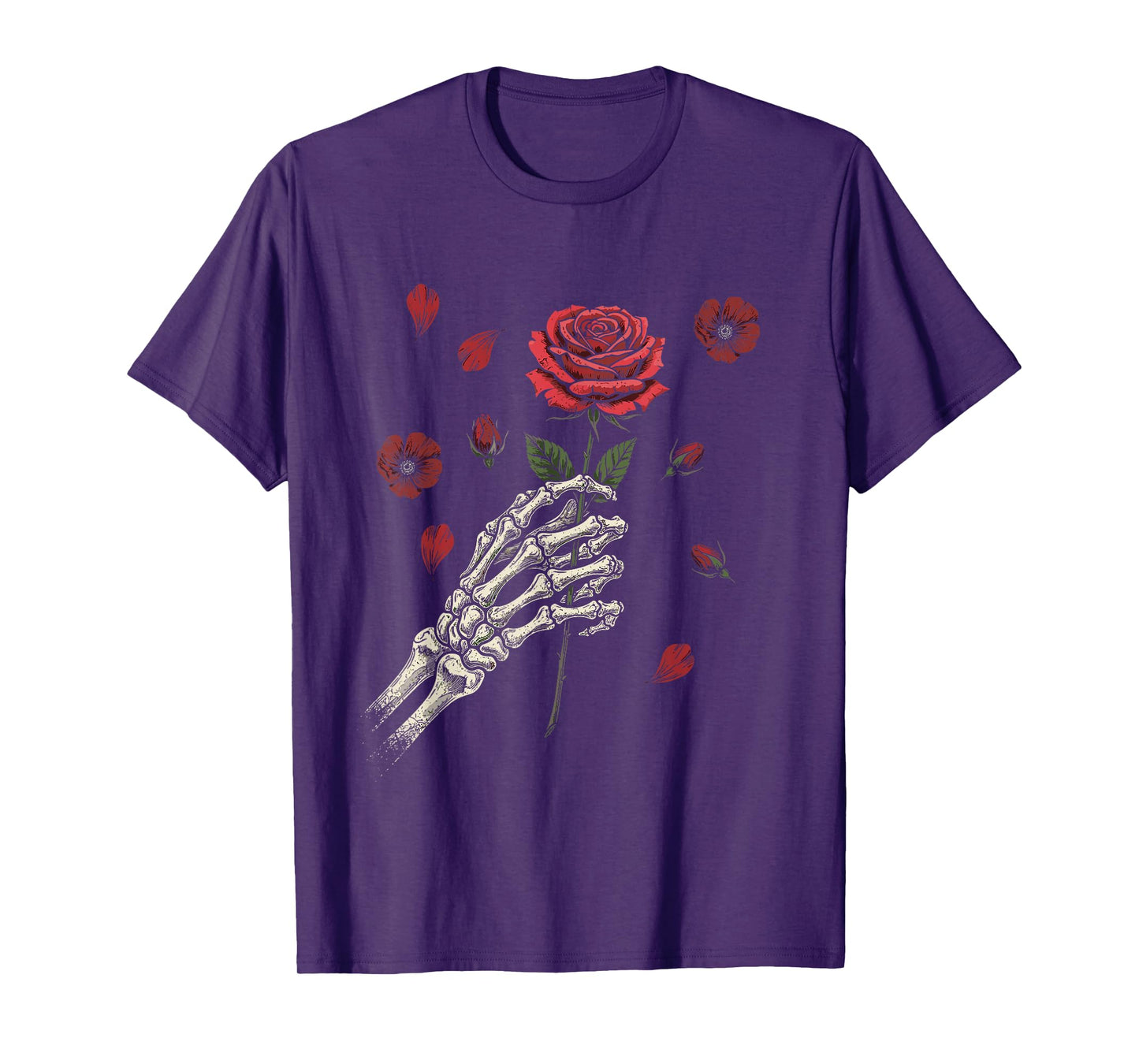 Skeleton Hand with Red Rose Funny Halloween T-Shirt