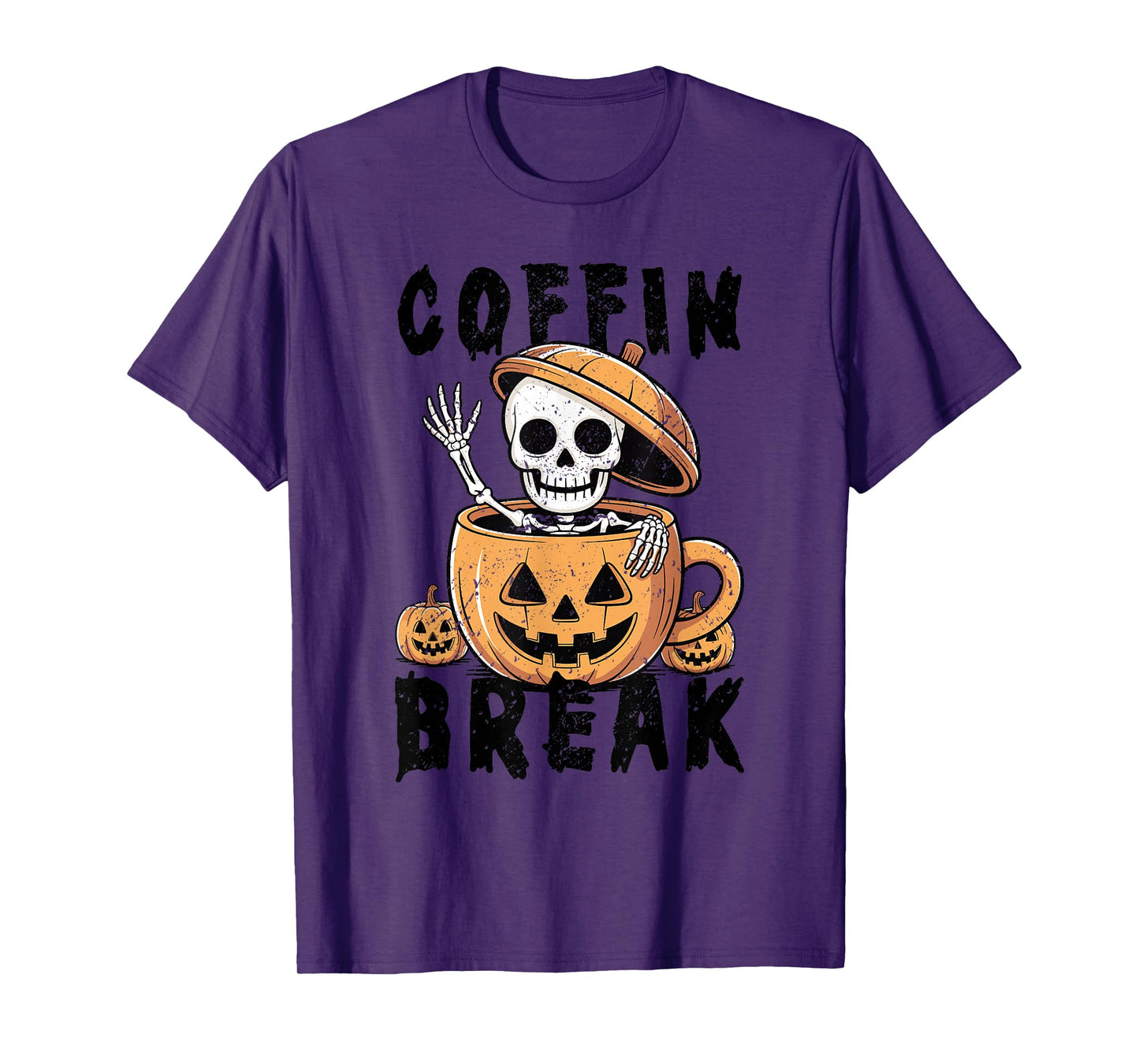 Skeleton in Pumpkin Mug Waving Spooky Halloween Coffee T-Shirt