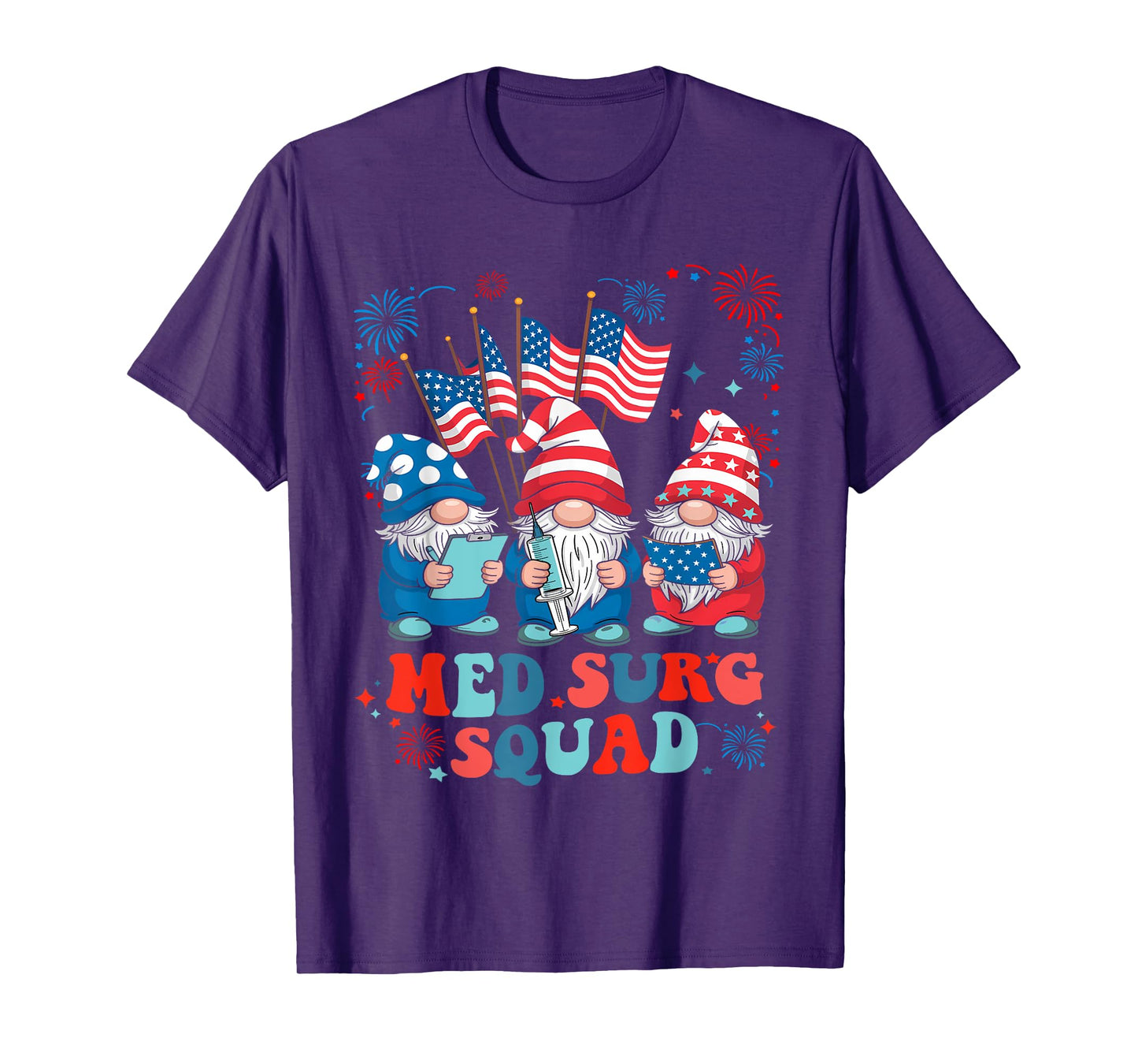 Nurse Med Surg Squad Gnomes 4th of July American Stethoscope T-Shirt