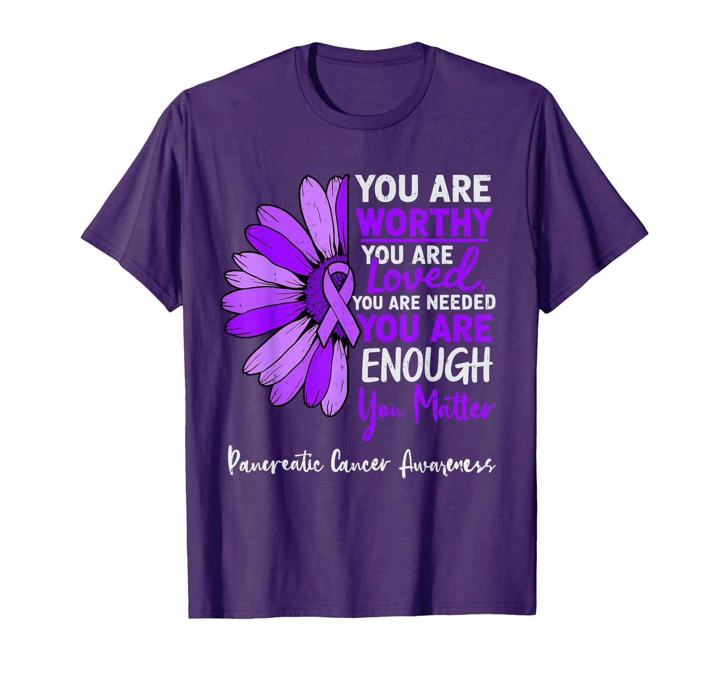 Motivational Pancreatic Cancer Awareness Ribbon Purple T-Shirt