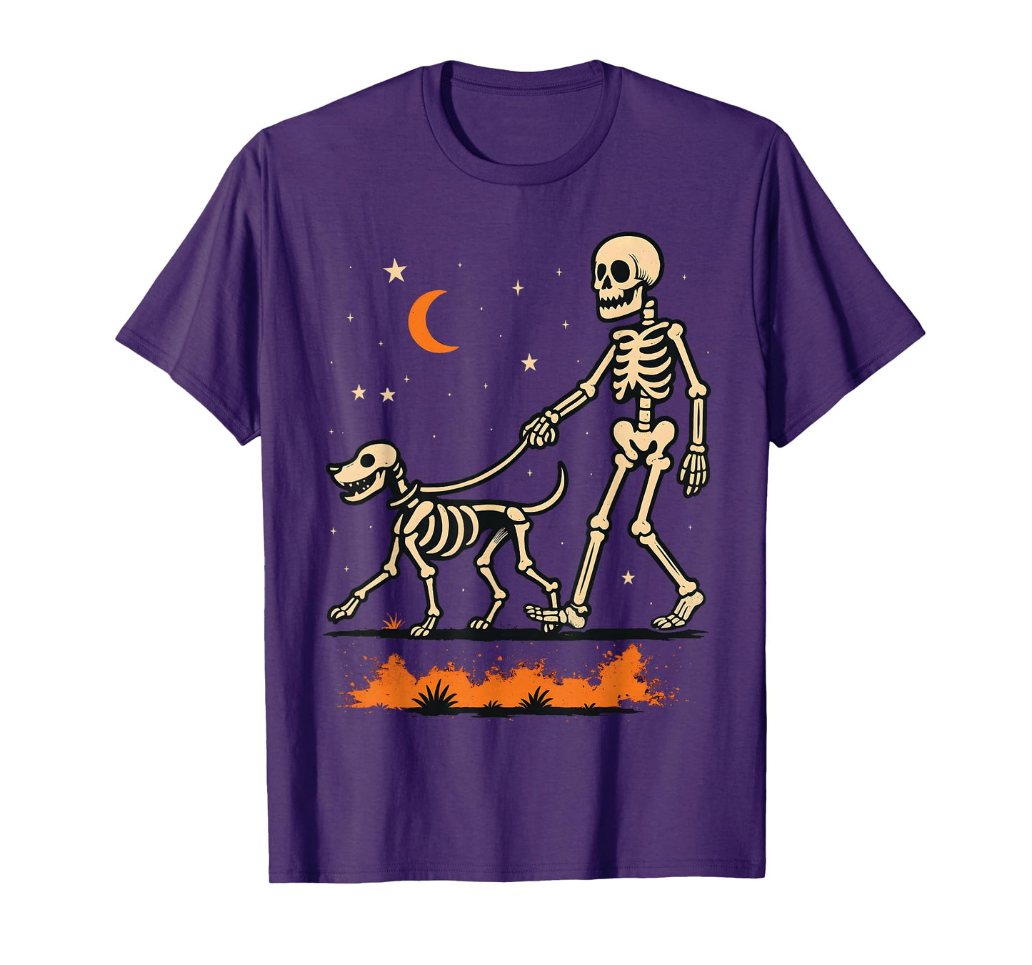 Skeleton and Dog Lovers Celebrating Scary Funny Halloween T-Shirt