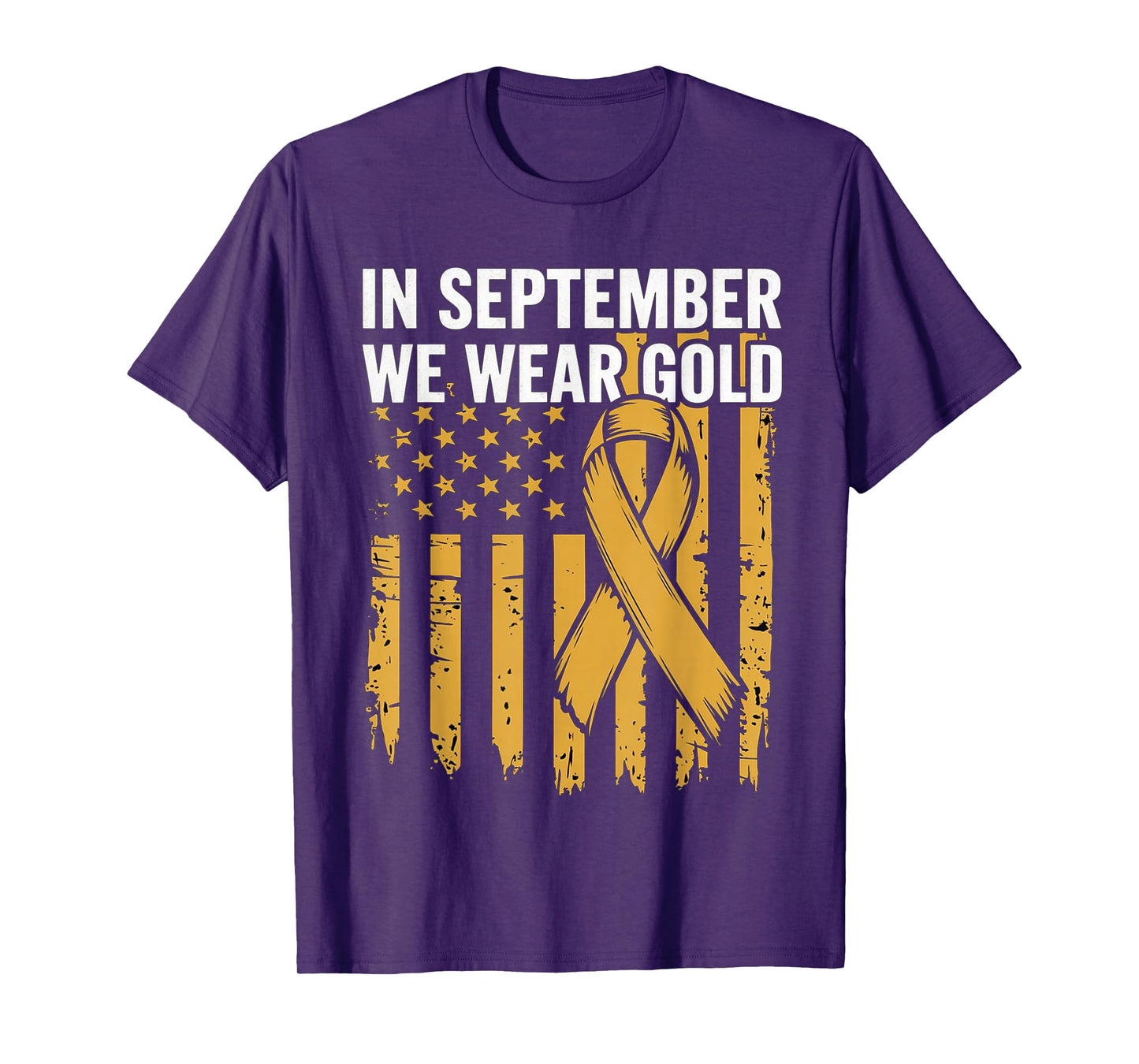 In September We Wear Gold Childhood Cancer Awareness Us Flag T-Shirt
