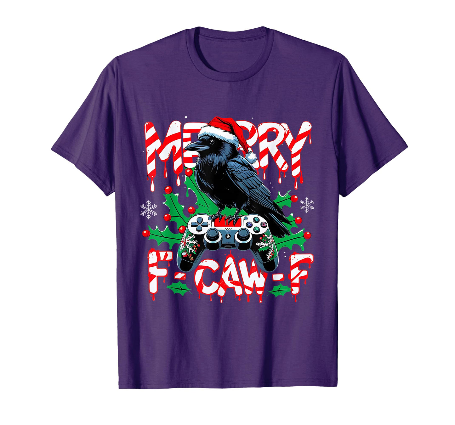 Merry F-Caw-F Gamer Crow Funny Christmas Holiday Tee T-Shirt