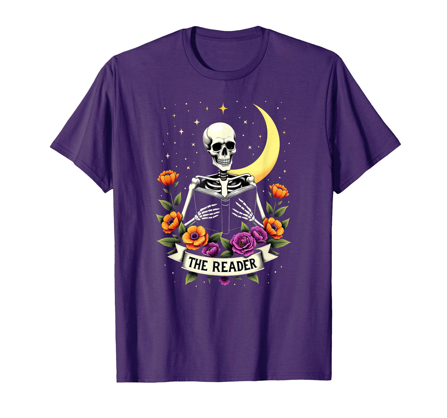 Tarot Card Skeleton Reading Book Librarian The Reader T-Shirt