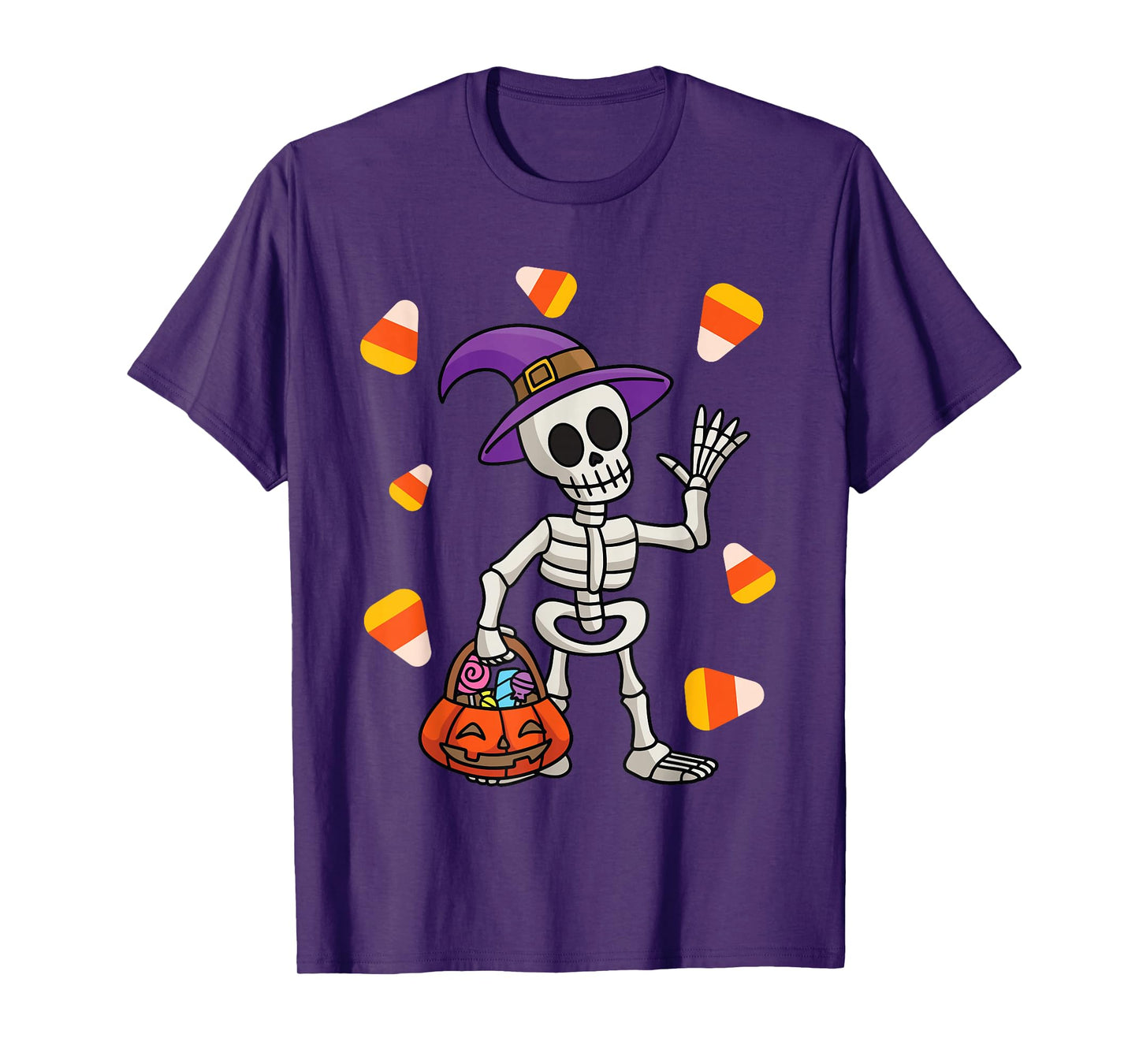 Halloween Fun Pumpkin Candy Corn Costume Witch Hat Skeleton T-Shirt