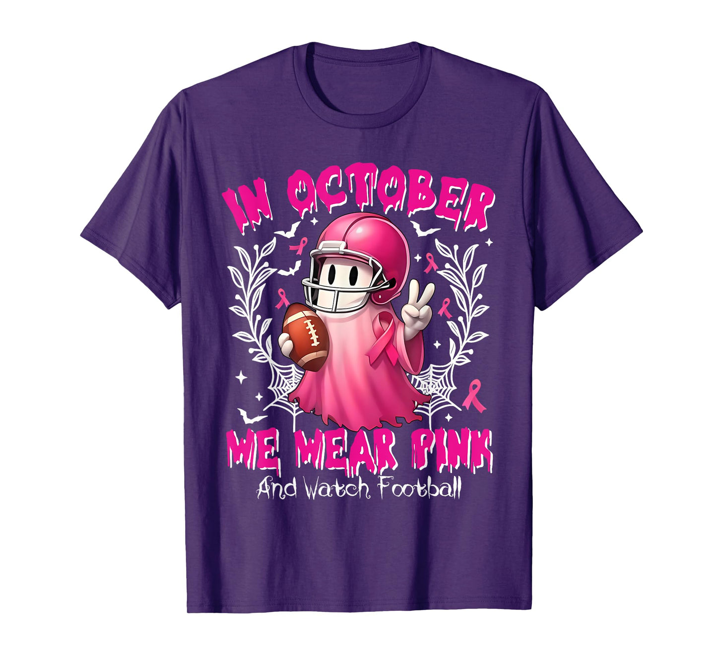 in October We Wear Pink and Watch Football Breast Cancer T-Shirt