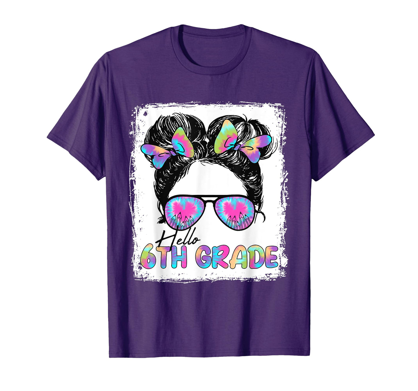 Hello 6th Grade Messy Hair Bun Girl Back To School First Day T-Shirt
