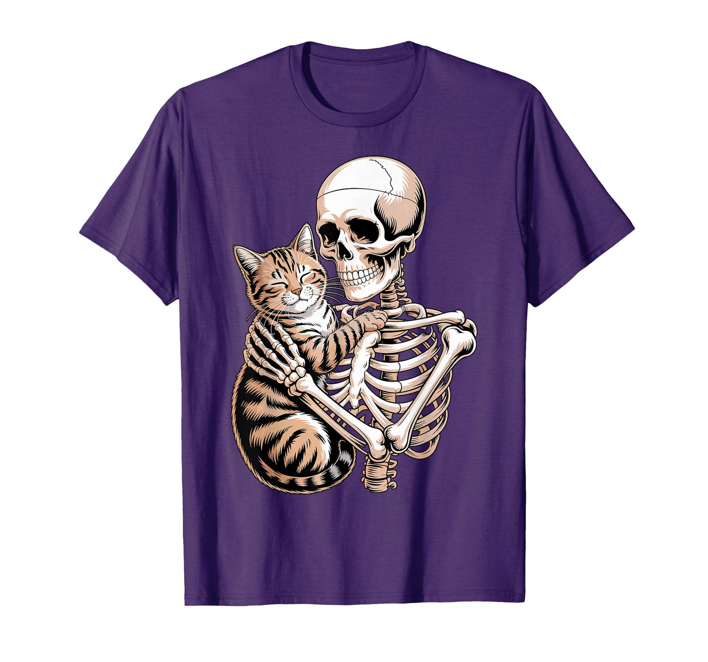 Skeleton Hugging Cat Halloween T-Shirt