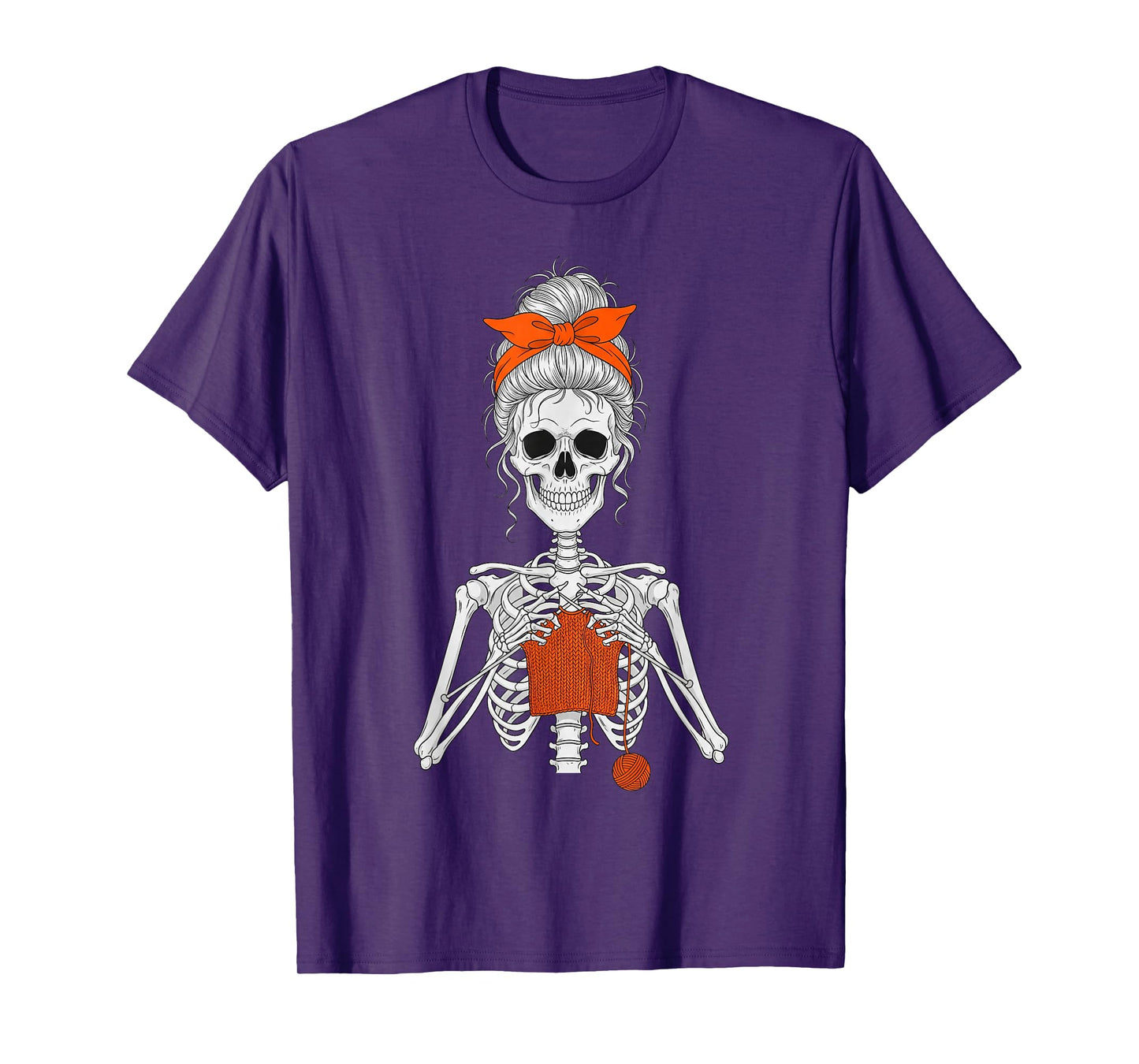 Skeleton Messy Bun Crochet Knitting Women T-Shirt