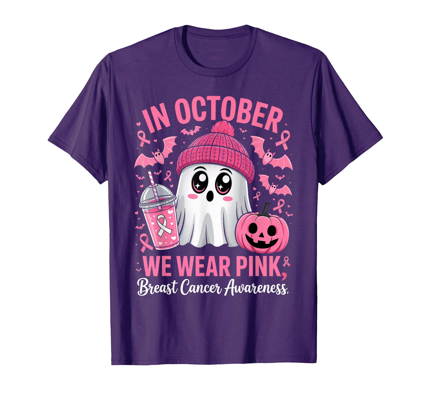 in October We Wear Pink Breast Cancer Awareness Halloween T-Shirt